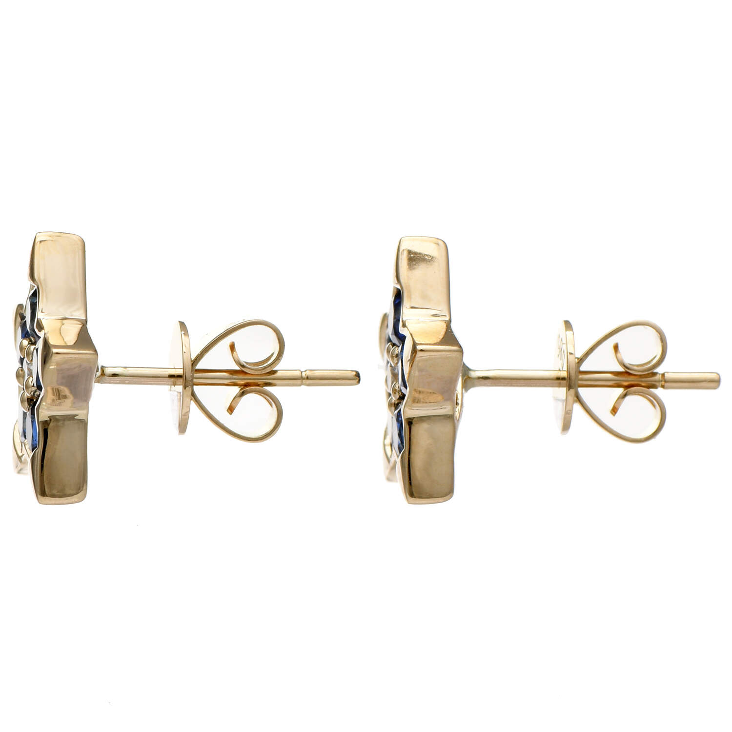 14KY Sapphire(1.10) & Diamond(0.06) Star Stud Earrings-2