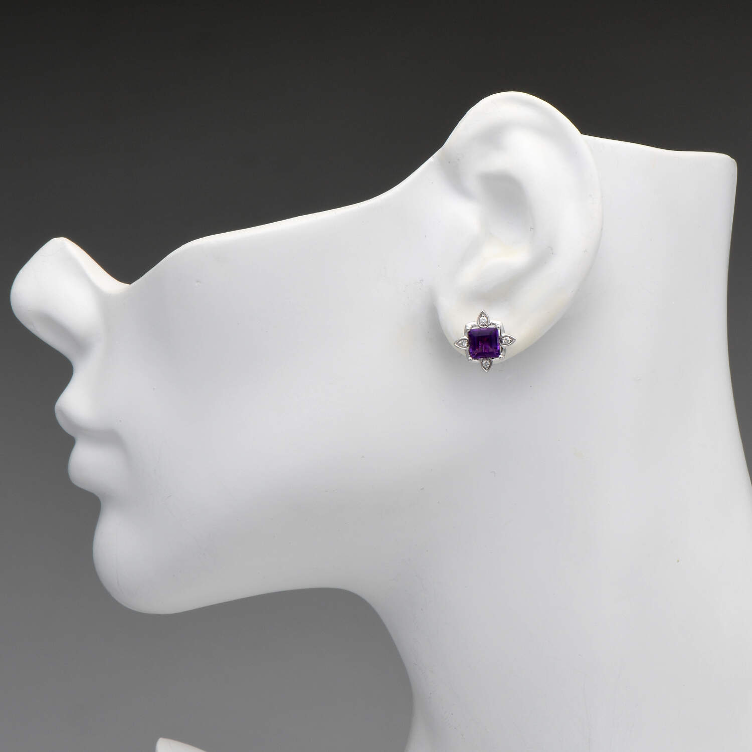 14KW Amethyst(2.02) & Diamond(0.12) Stud Earrings-3