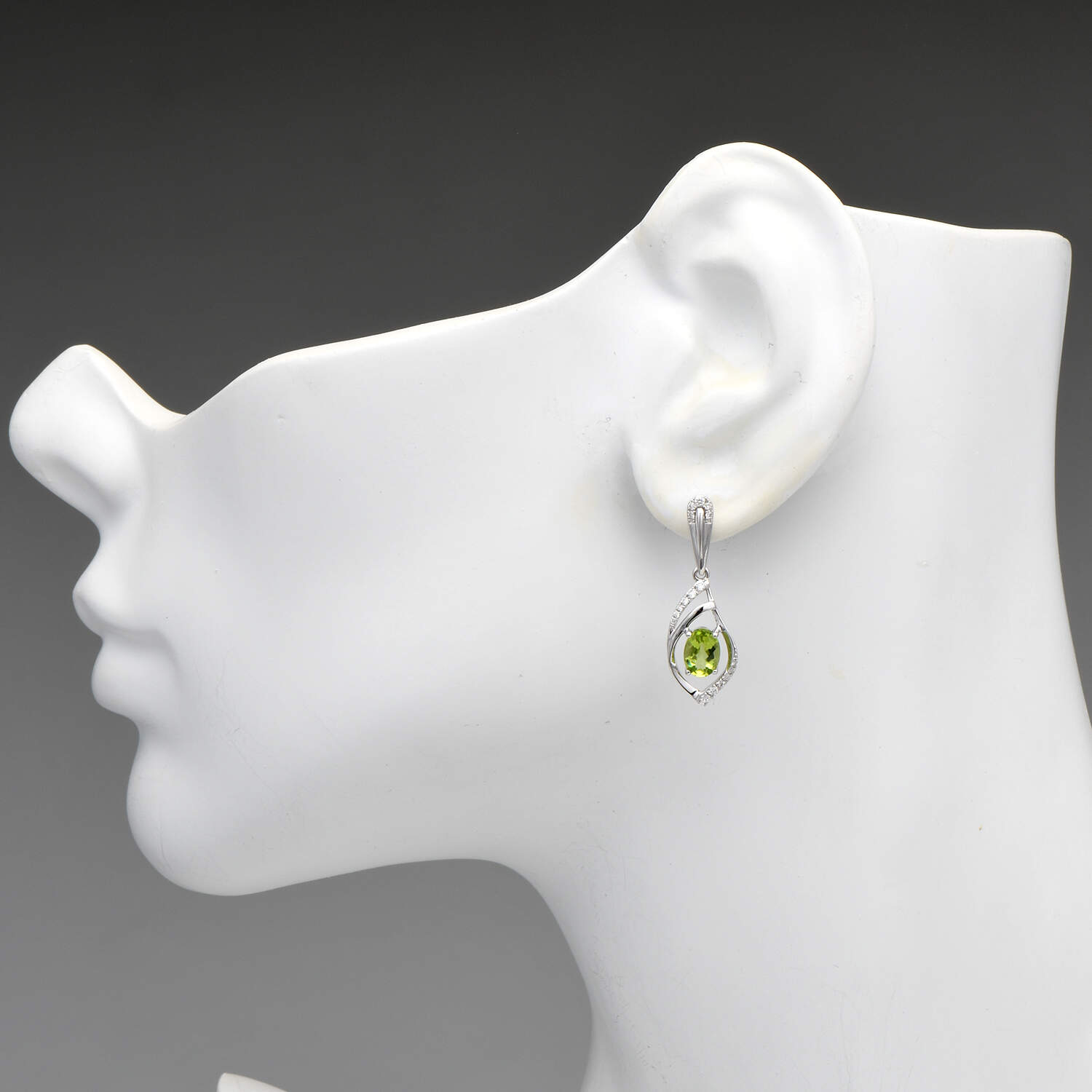 14KW Peridot(1.60) & Diamond(0.20) Dangle Earrings-3