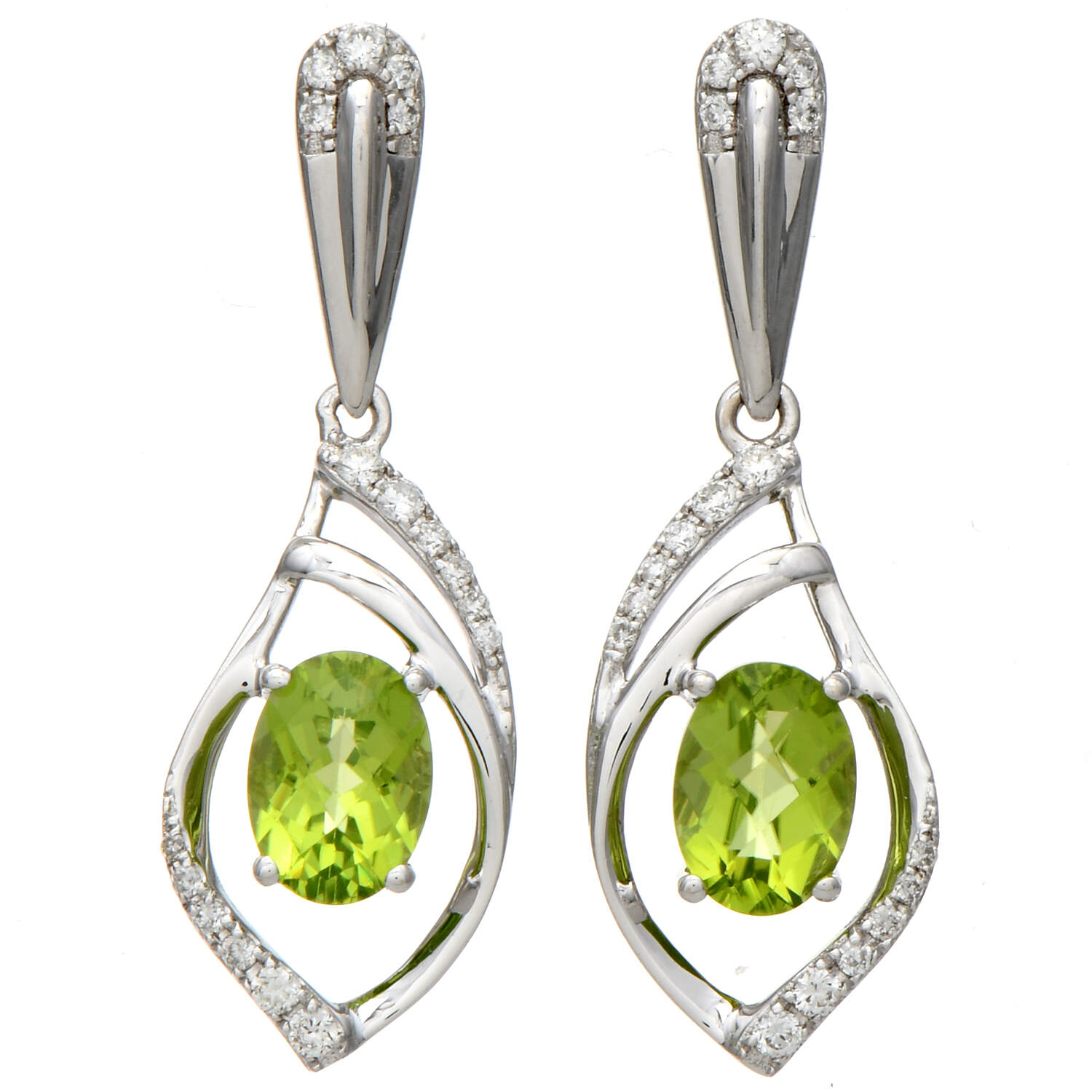 14KW Peridot(1.60) & Diamond(0.20) Dangle Earrings-1