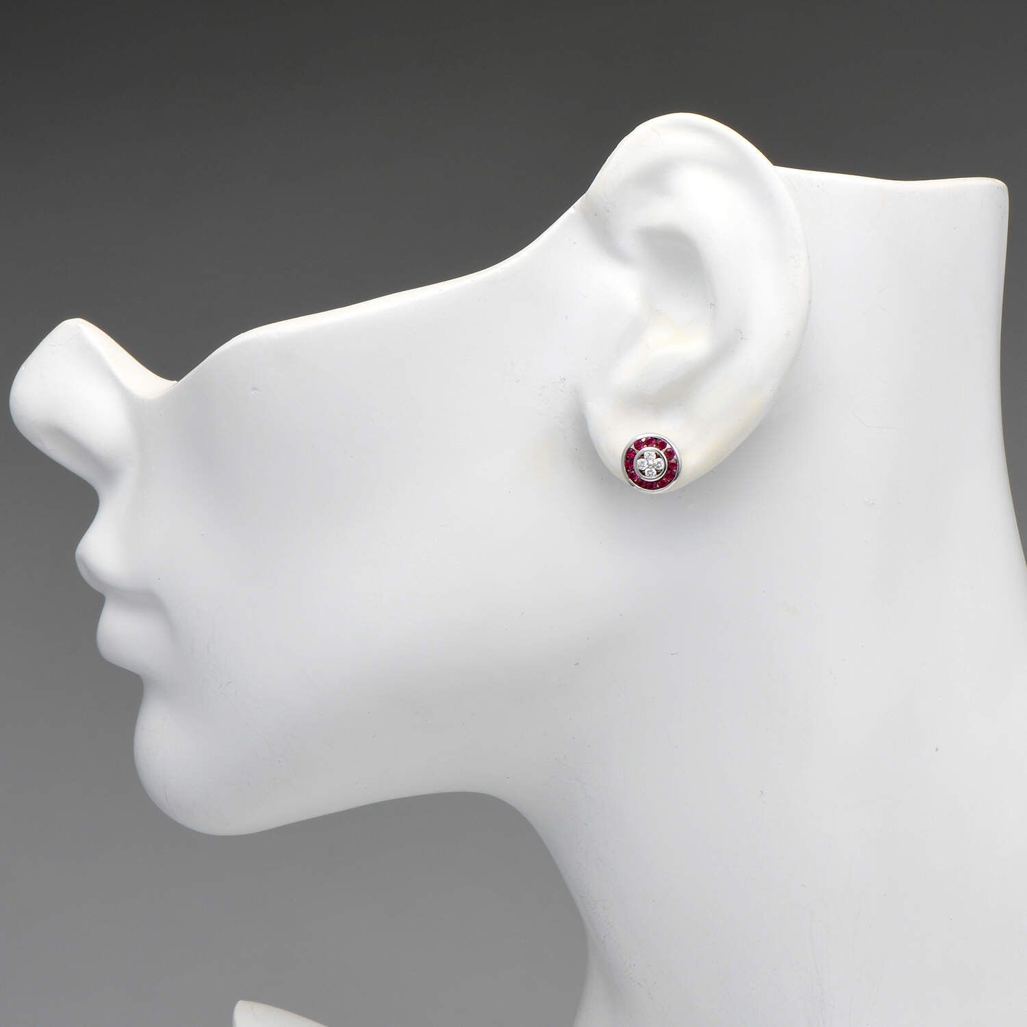 18KWY Ruby(0.72) & Diamond(0.16) Bezel Stud Earrings-3