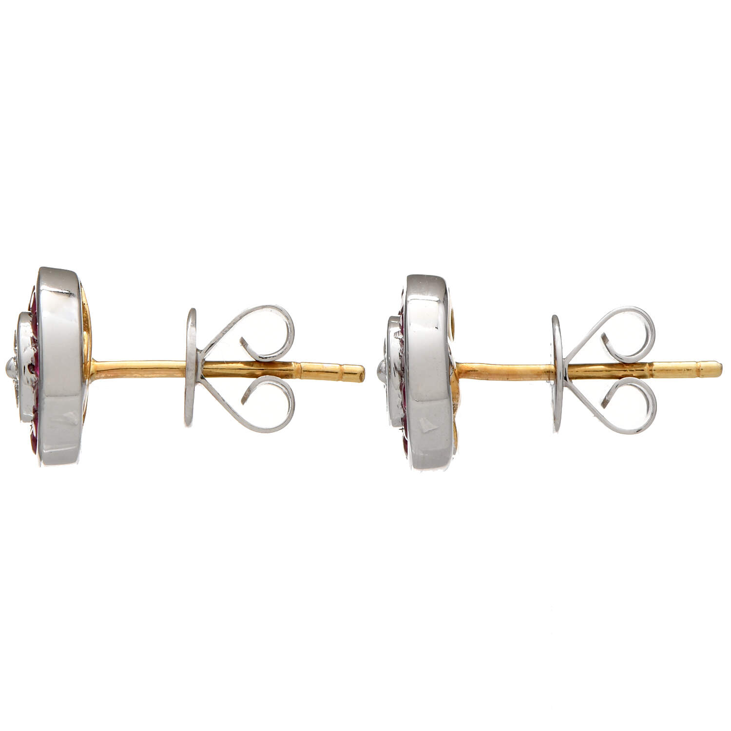 18KWY Ruby(0.72) & Diamond(0.16) Bezel Stud Earrings-2