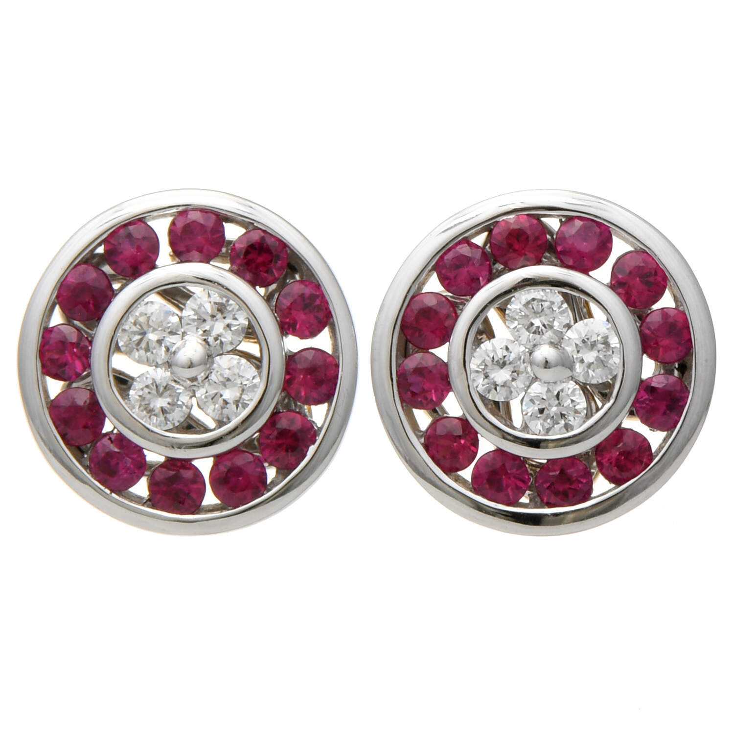 18KWY Ruby(0.72) & Diamond(0.16) Bezel Stud Earrings-1