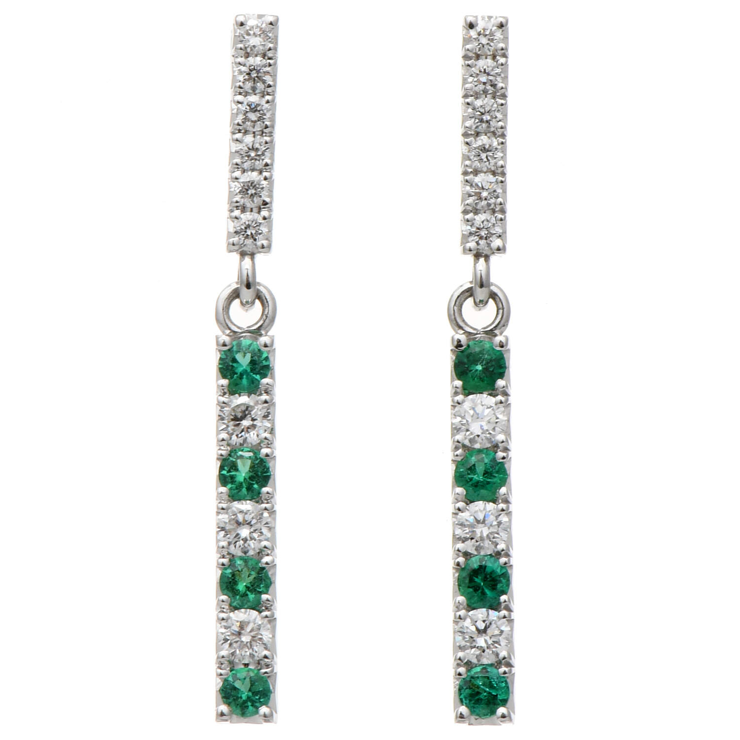 18KW Diamond(0.36) & Emerald(0.24) Dangle Earrings-1