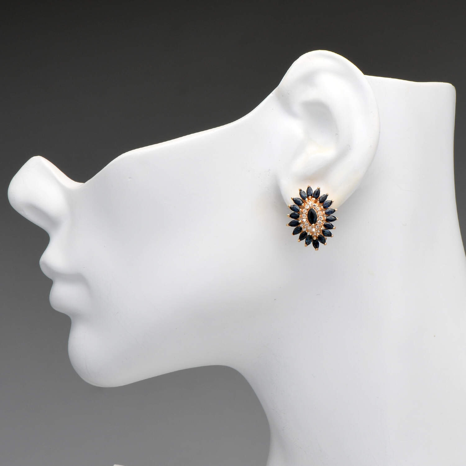 14KY Sapphire(3.32) & Diamond(0.14) Cluster Earrings-3