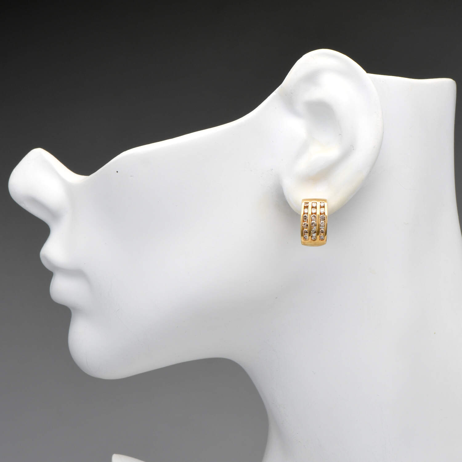 10KY Light Brown Diamond(0.90) Channel Hoop Earrings-3