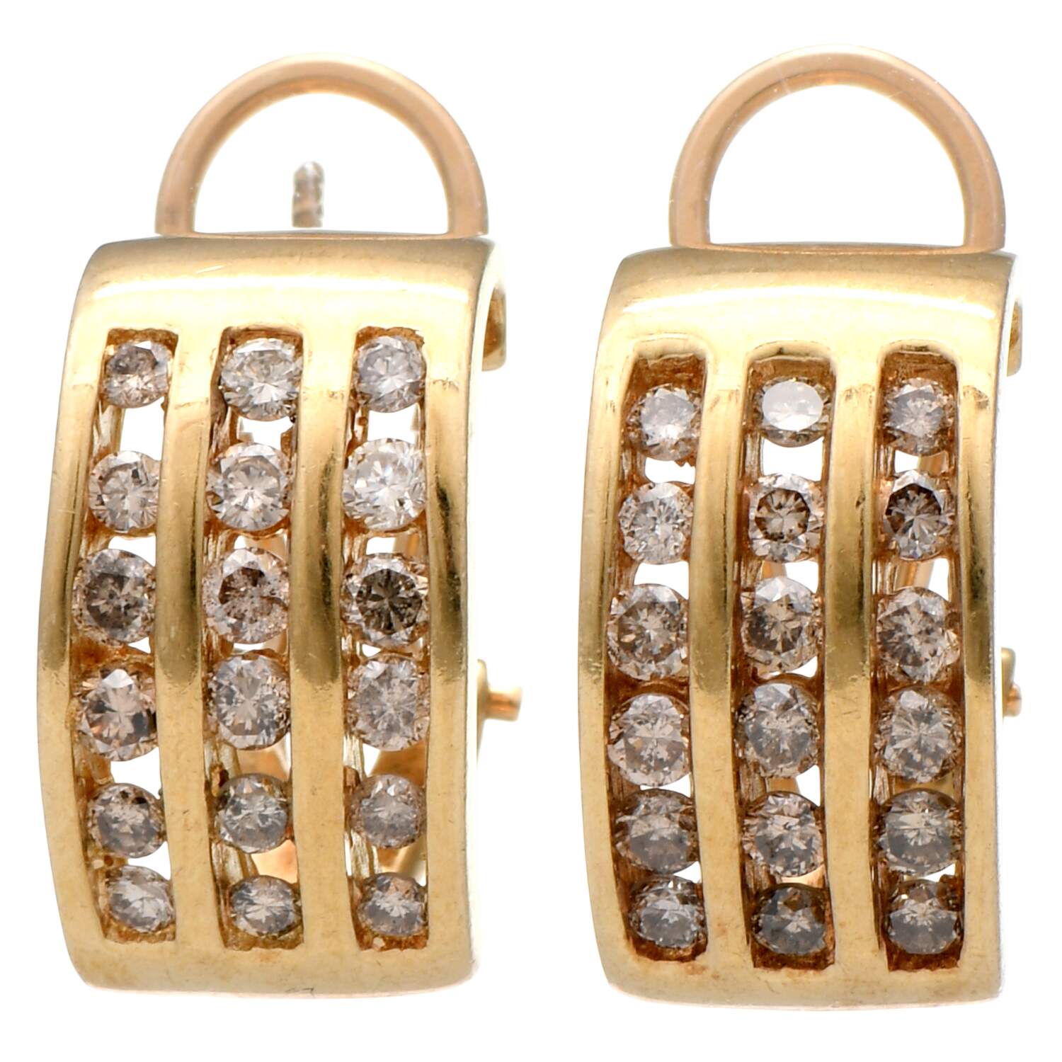 10KY Light Brown Diamond(0.90) Channel Hoop Earrings-1