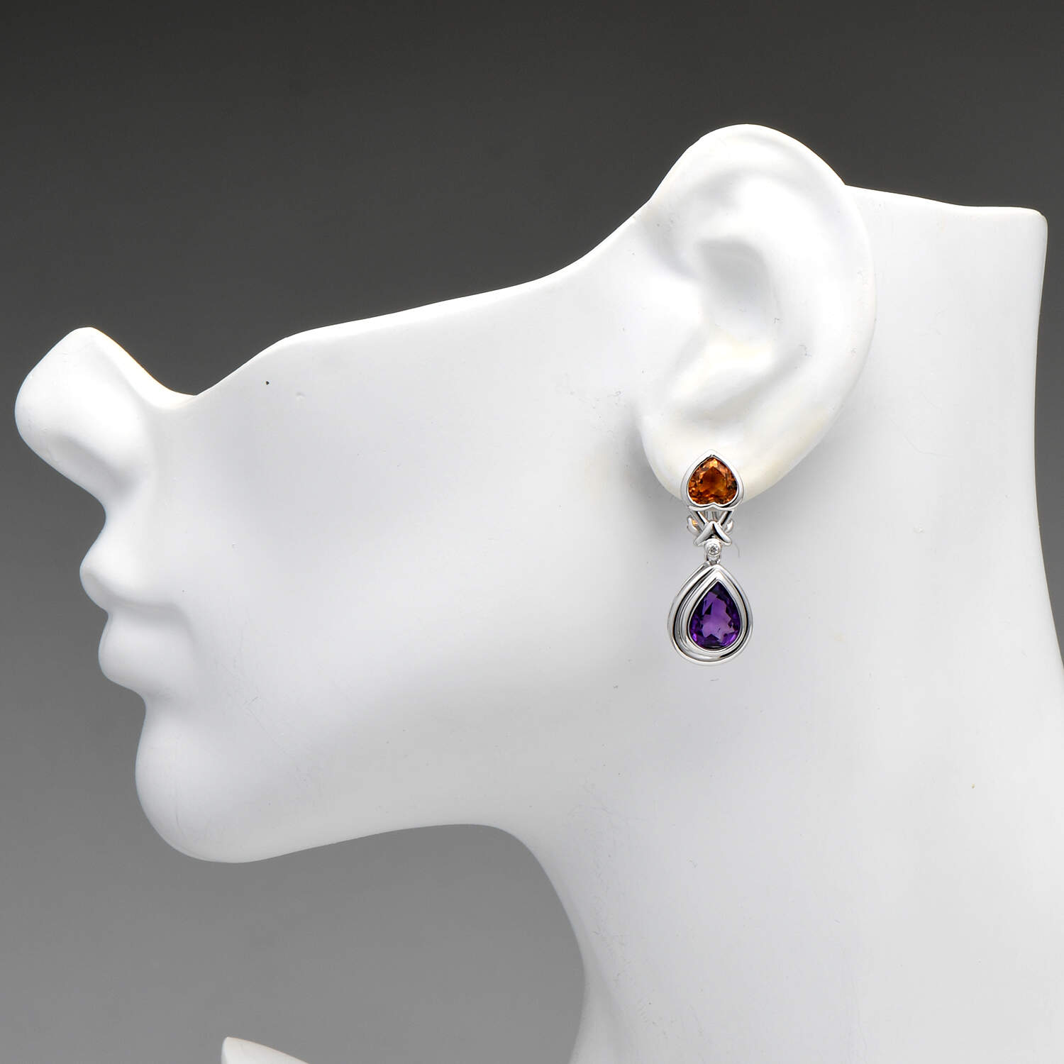 14KW Amethyst(4.42) Citrine(2.32) & Diamond Accent (0.03) Earrings-3