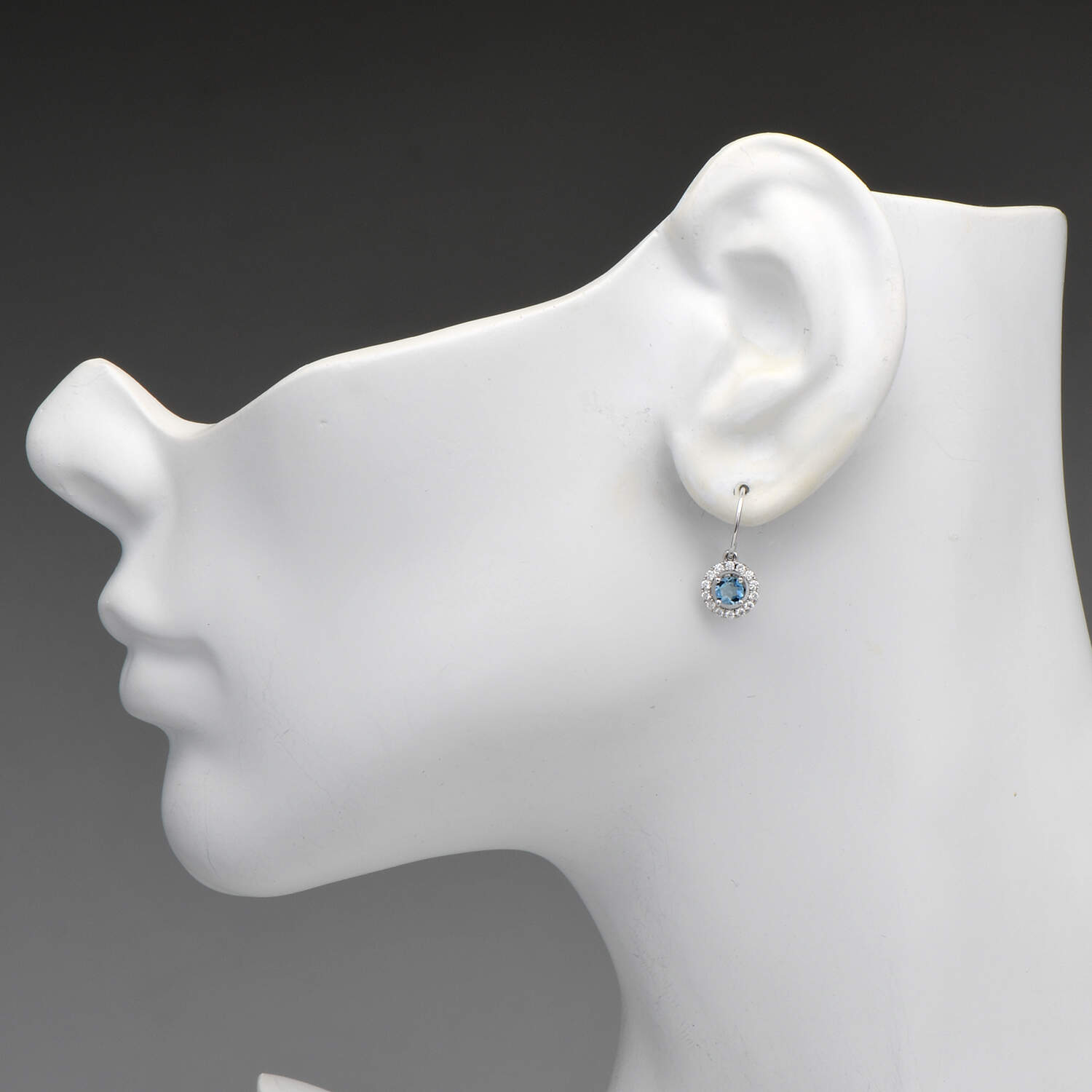 14KW Aquamarine(0.44) & Diamond(0.28) Halo Dangle Earrings-3