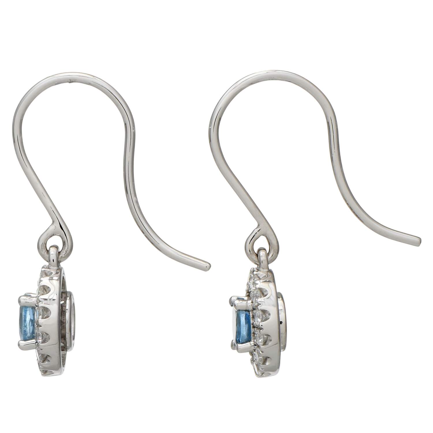 14KW Aquamarine(0.44) & Diamond(0.28) Halo Dangle Earrings-2