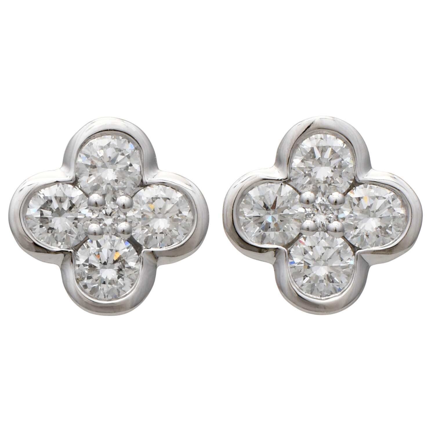 Platinum Diamond(0.85) Clover Stud Earrings-1