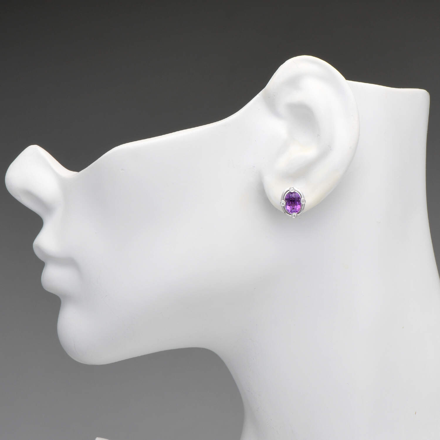 14KW Amethyst(2.10) & Diamond(0.12) Stud Earrings-3