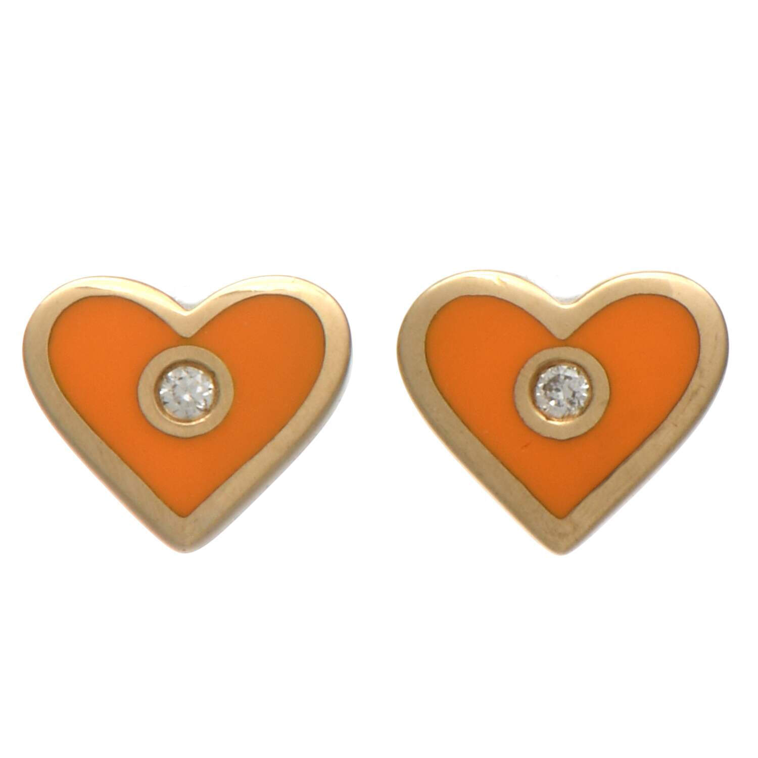 14KY Dainty Diamond(0.02) Enamel Heart Stud Earrings-1