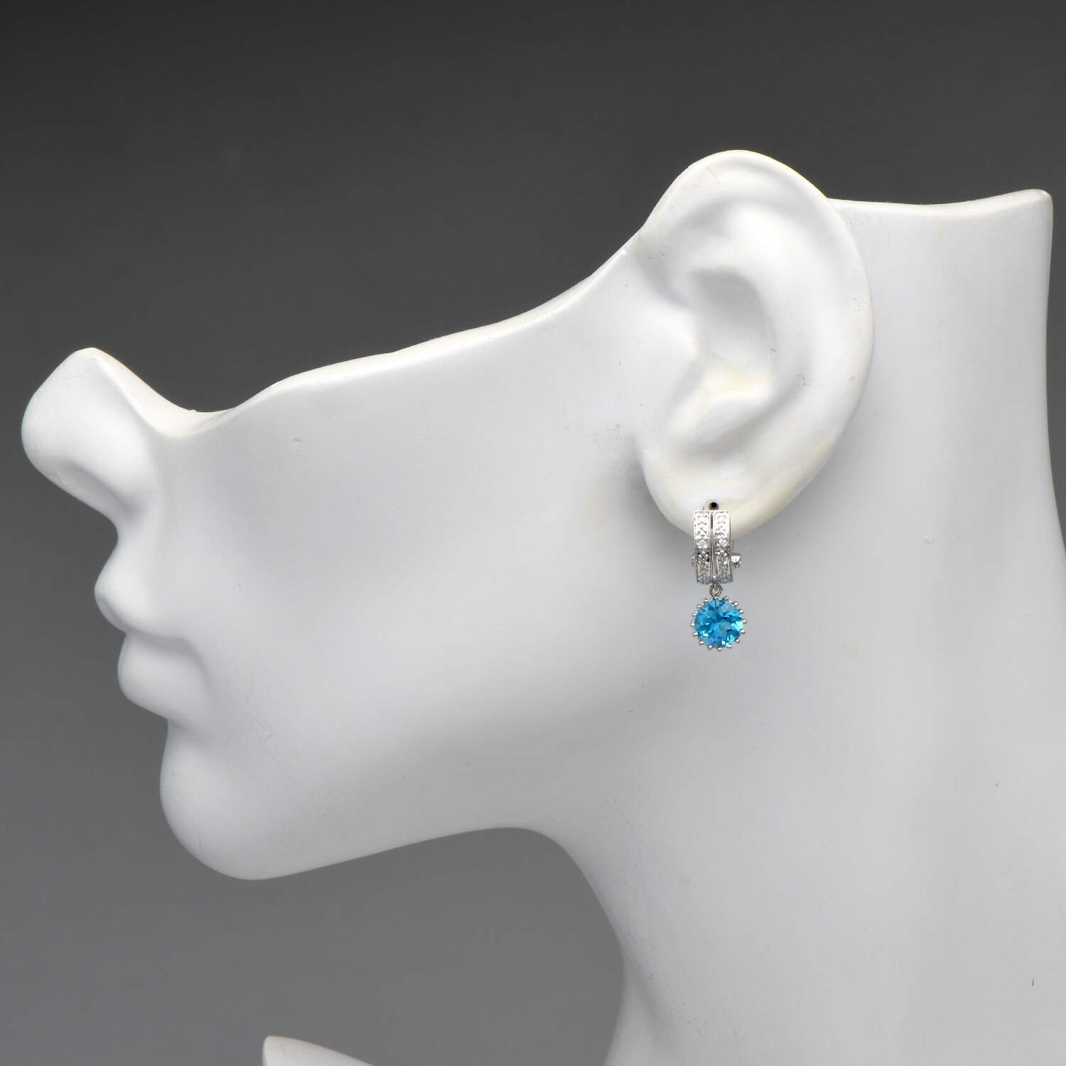 14KW Blue Topaz(3.10) & Diamond(0.08) Dangle Earrings-3