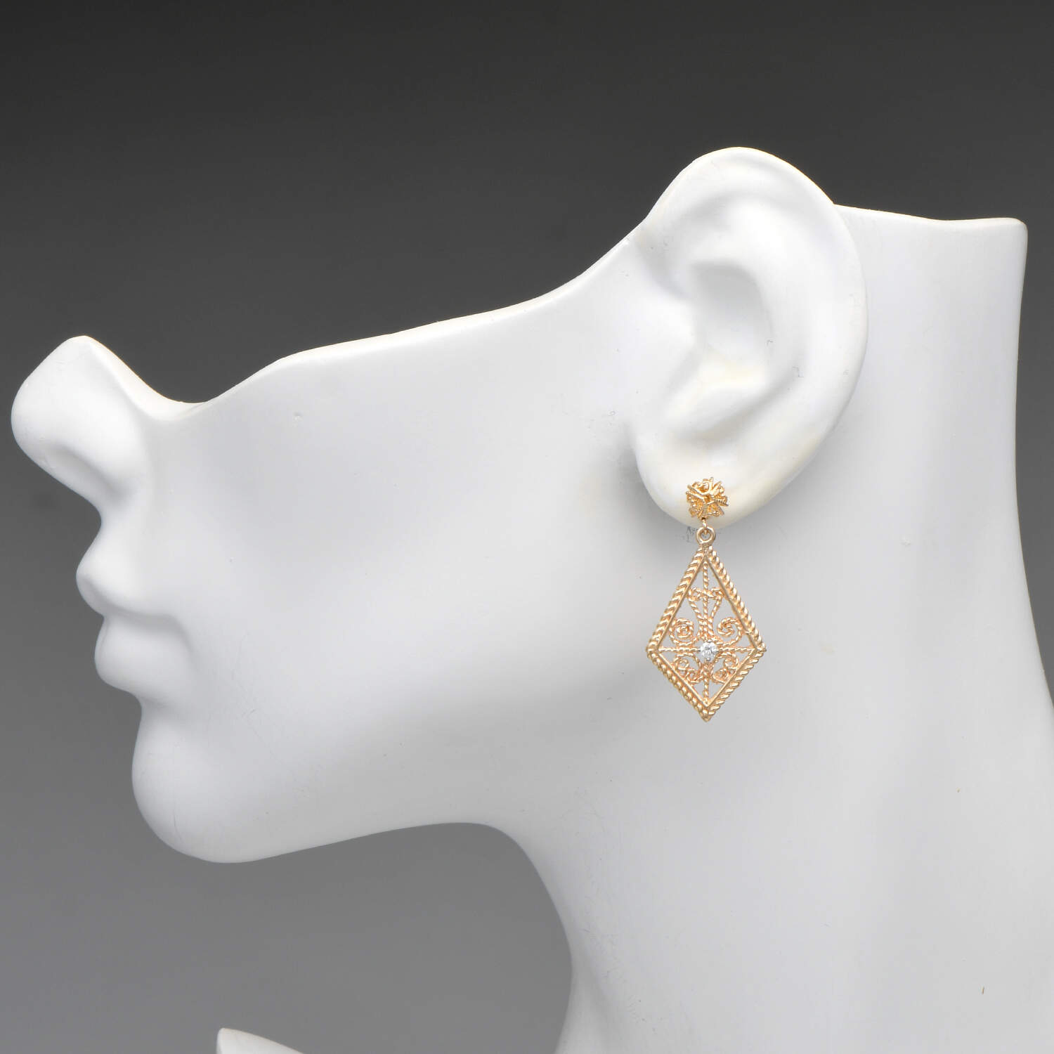 14KY Diamond(0.12) Filigree Dangle Earrings-3