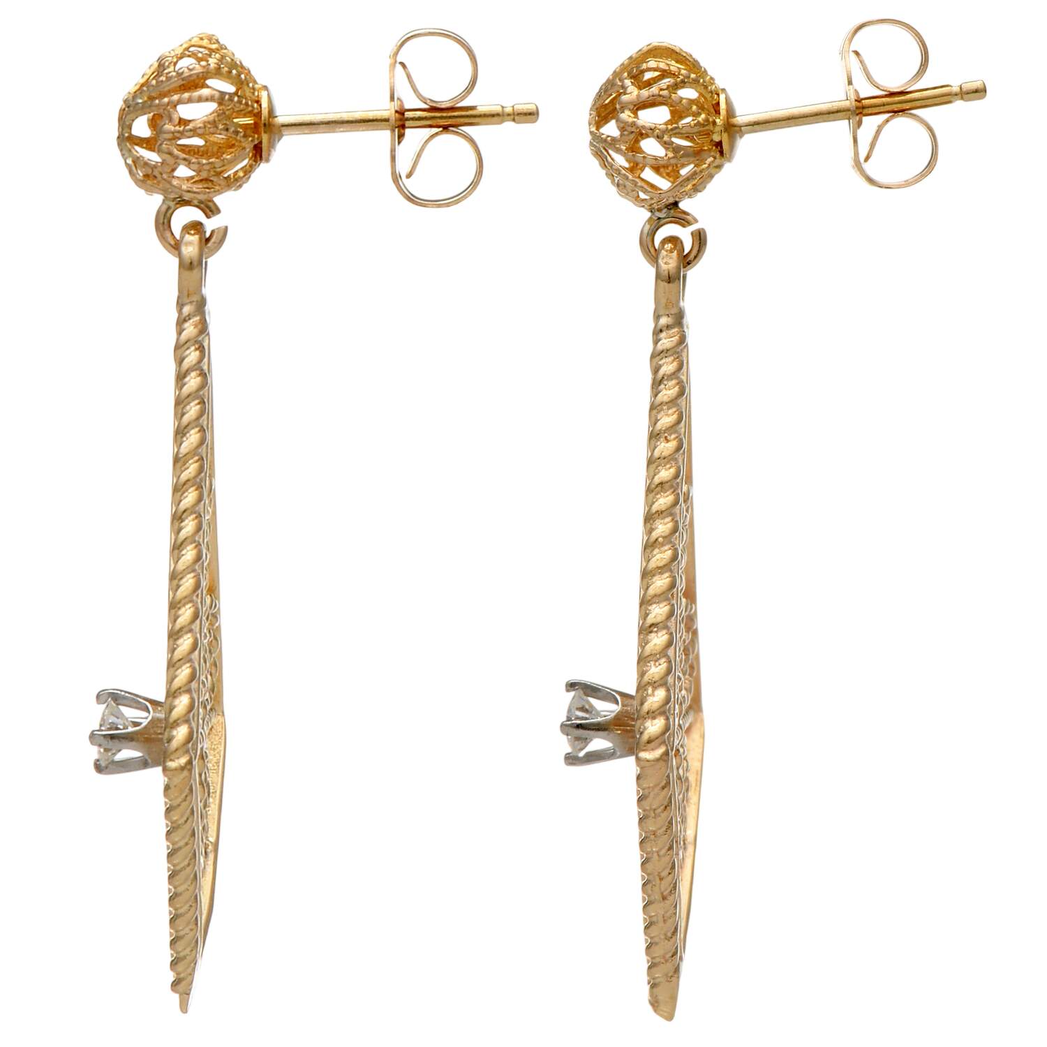 14KY Diamond(0.12) Filigree Dangle Earrings-2