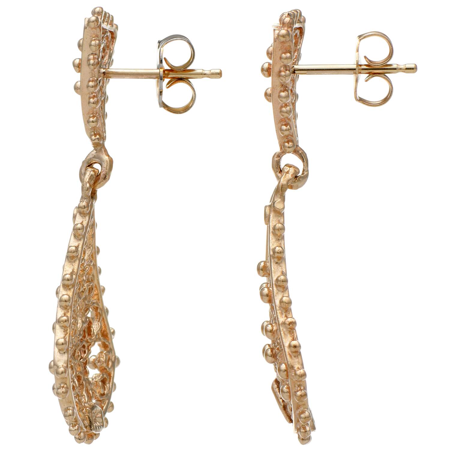 14KY Filigree Beaded Dangle Earrings-2