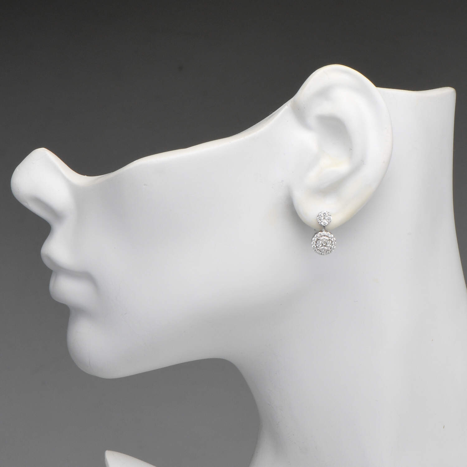 18KW Diamond(1.00) Cluster Drop Earrings-3