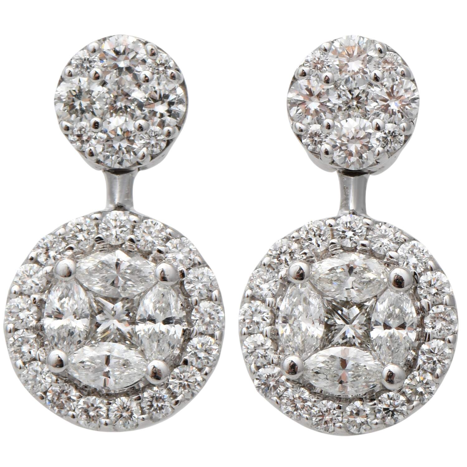 18KW Diamond(1.00) Cluster Drop Earrings-1