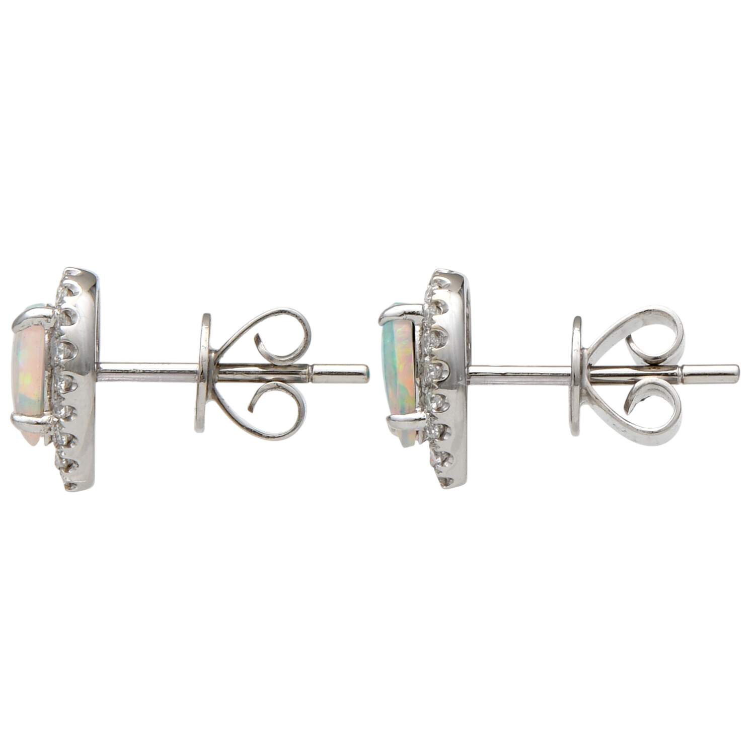 14KW Opal(0.52) & Diamond(0.10) Halo Stud Earrings-2