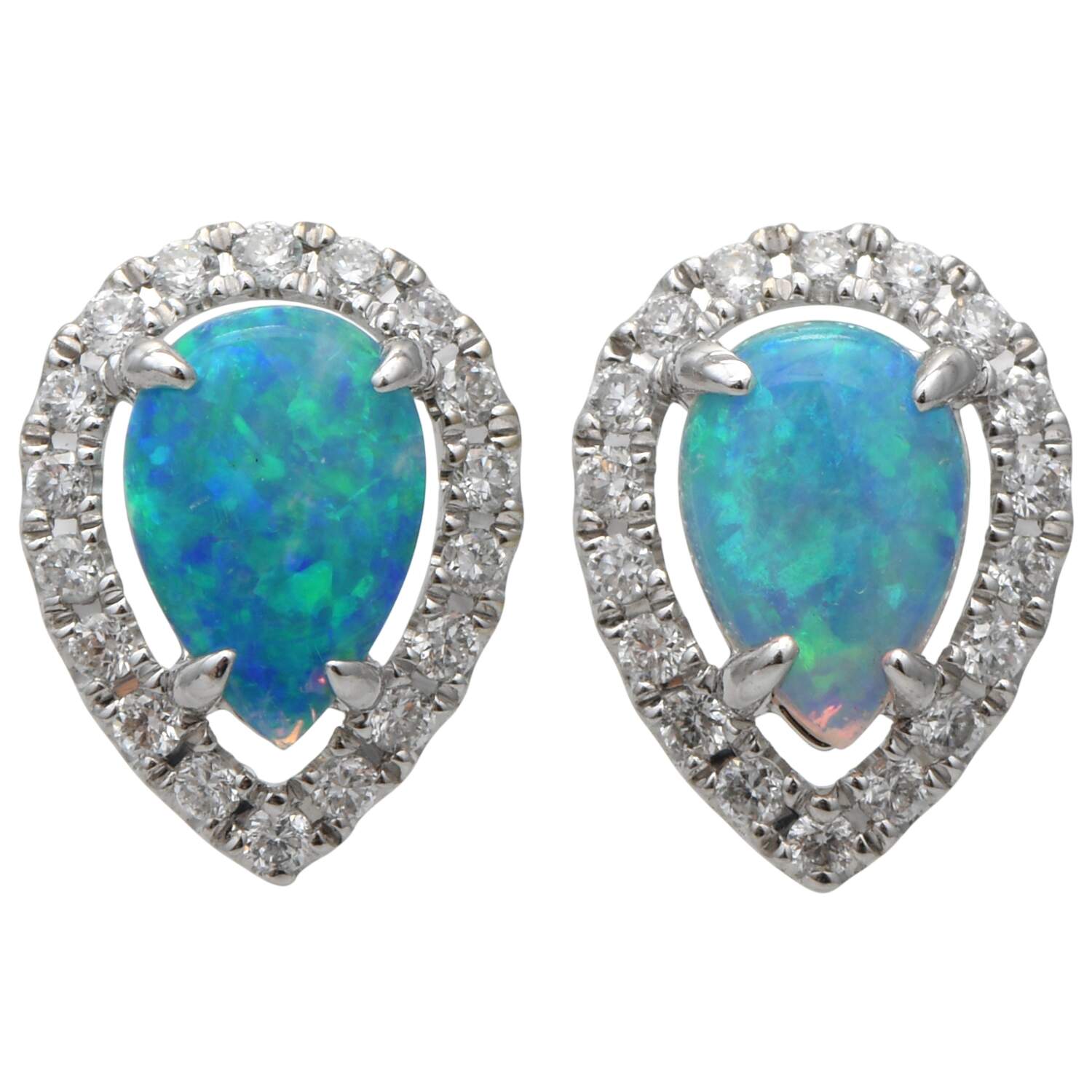 14KW Opal(0.52) & Diamond(0.10) Halo Stud Earrings-1