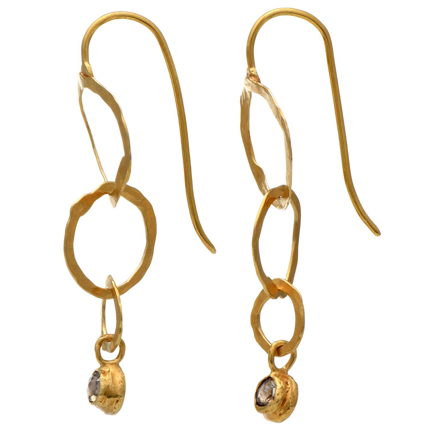 18KY Hammered Diamond(0.20) Dangle Earrings-2