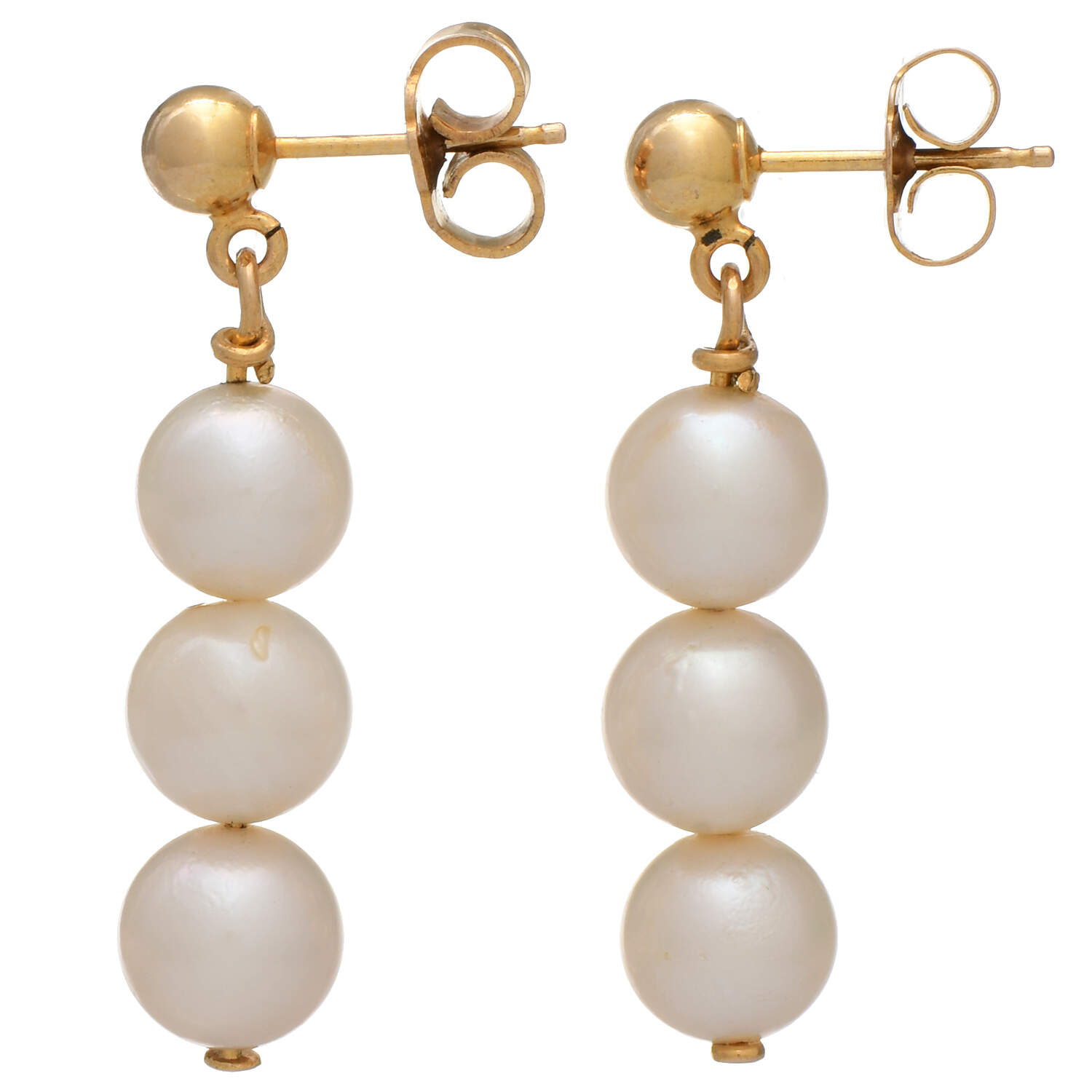 10KY Triple Cultured Pearl(6.65-6.9mm) Drop Earrings-2