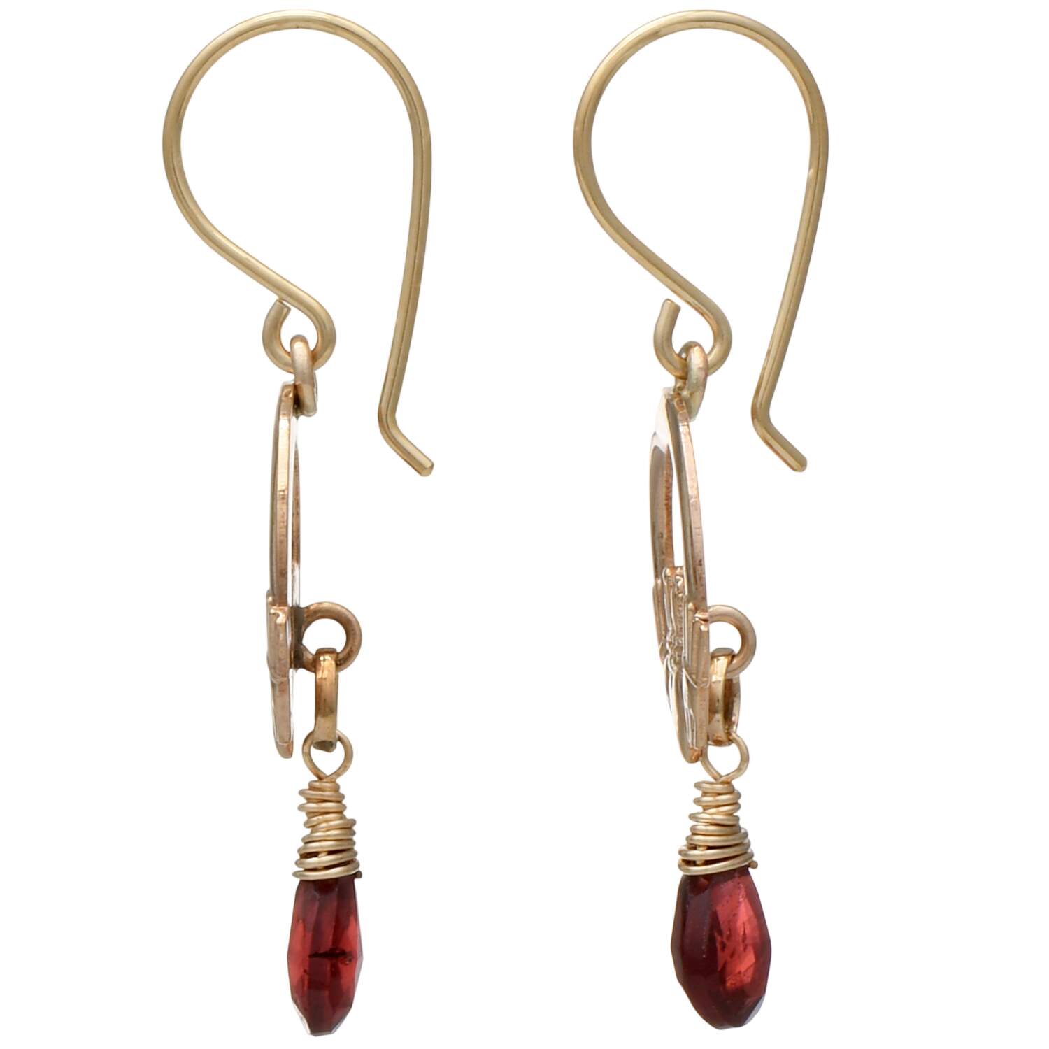 9KY Vintage Garnet Claddagh Drop Earrings-2