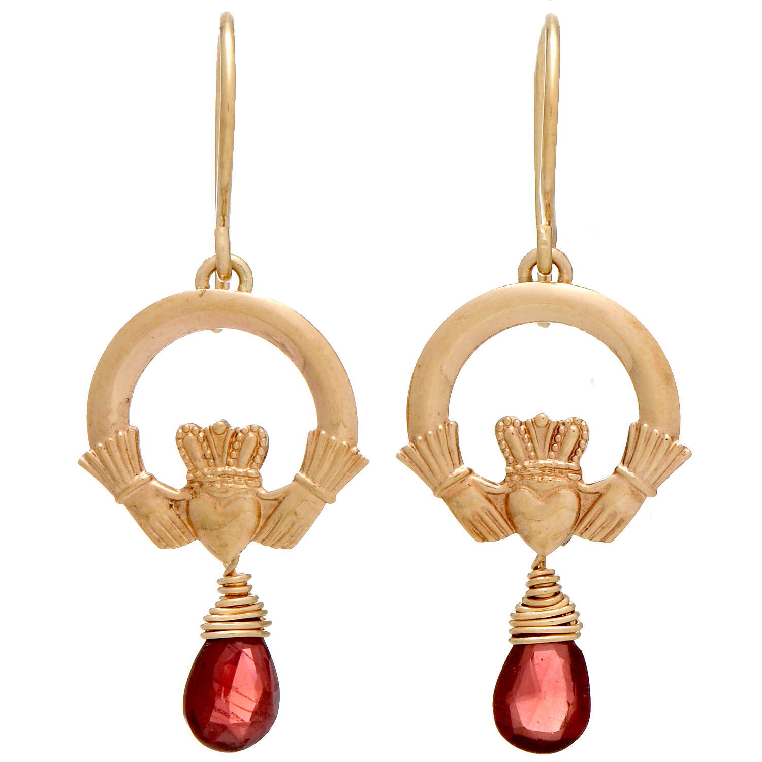 9KY Vintage Garnet Claddagh Drop Earrings-1