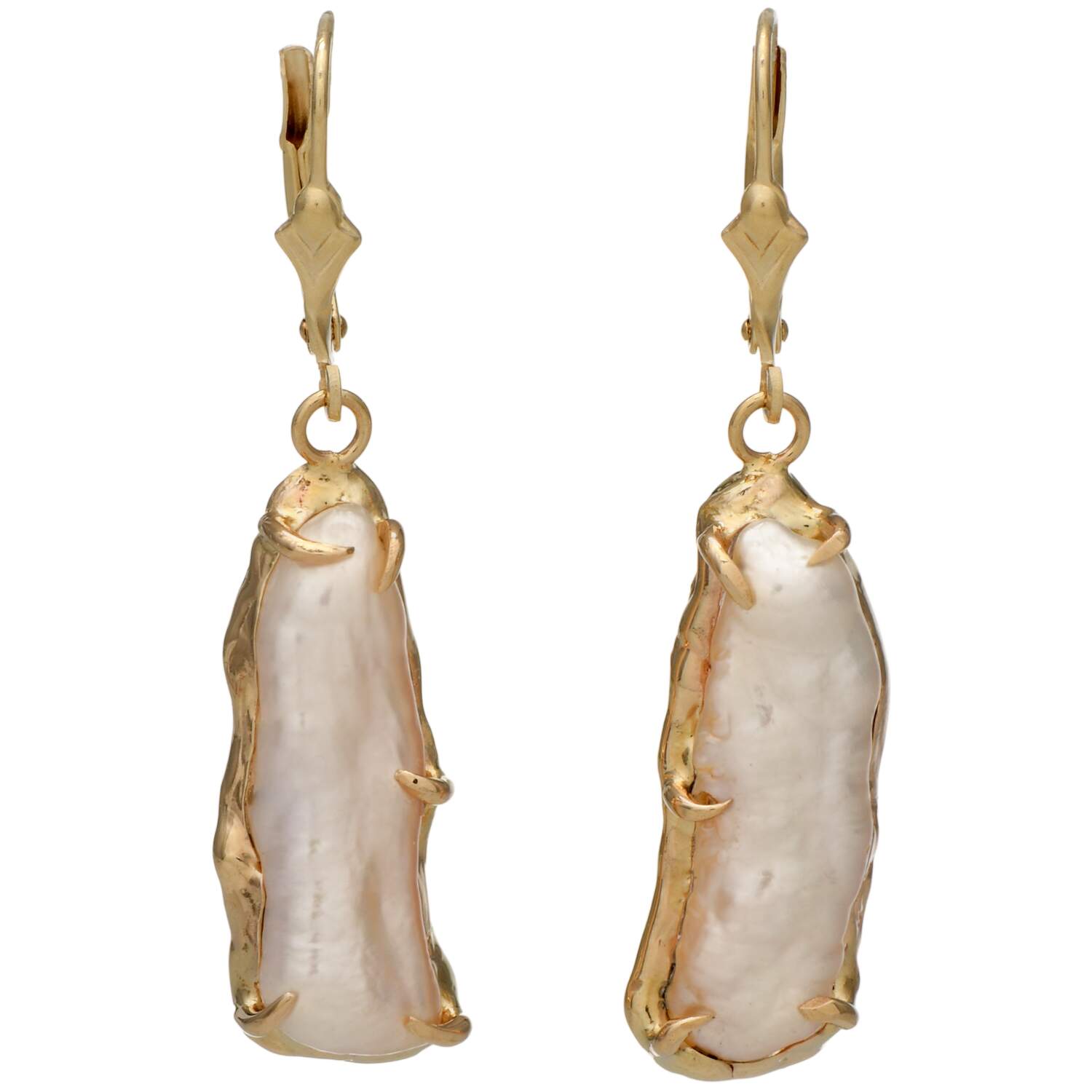 14KY Biwa Pearl Dangle Earrings-1