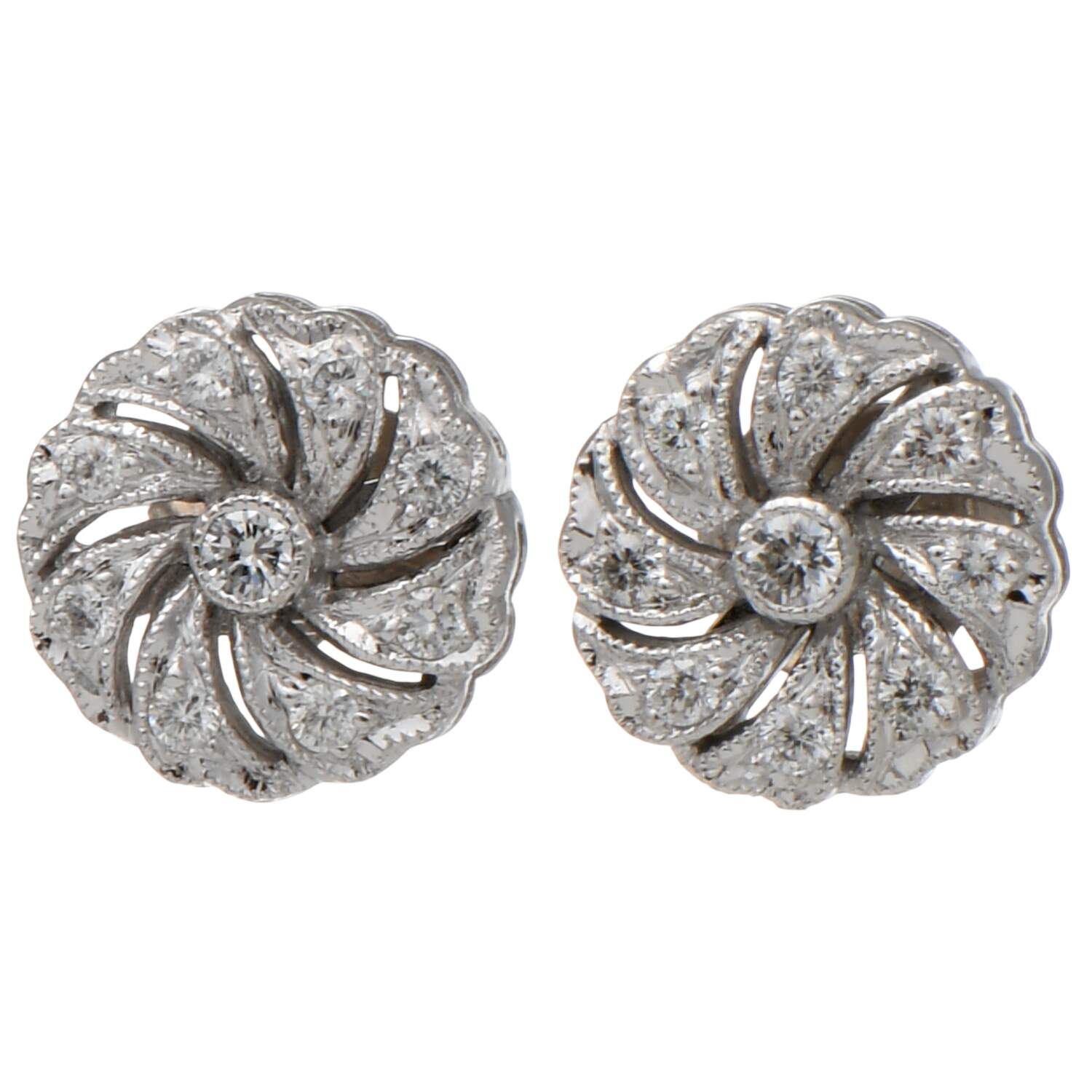 18KW Diamond(0.22) Flower Stud Earrings-1