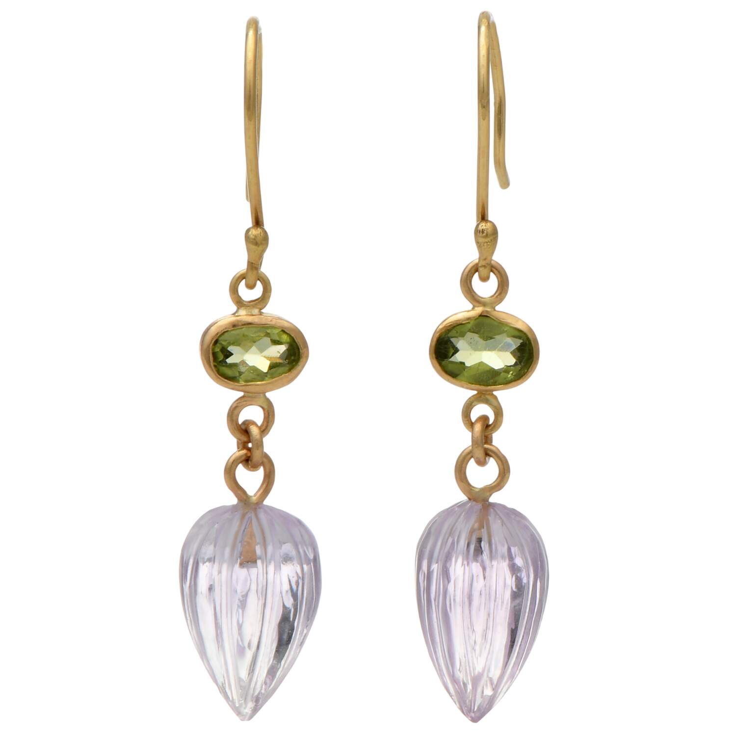18KY Amethyst Bead & Peridot(0.96) Drop Earrings-1