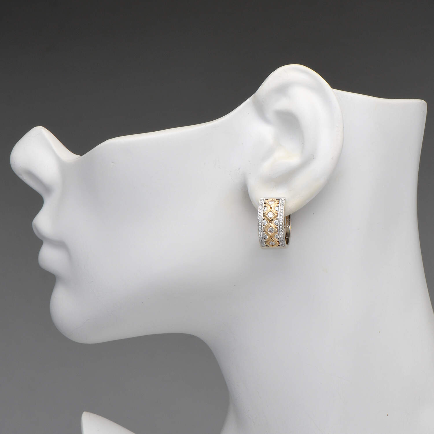 14KWY Reversible Diamond(1.08) Hoop Earrings-3