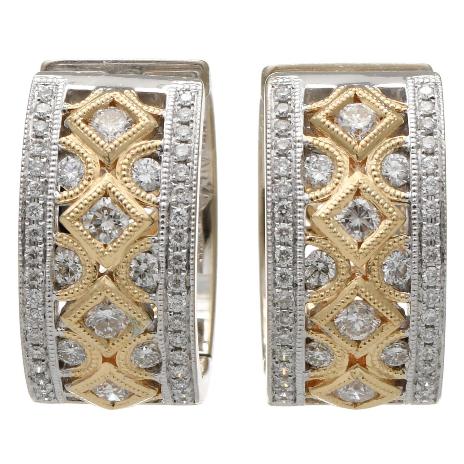 14KWY Reversible Diamond(1.08) Hoop Earrings-1