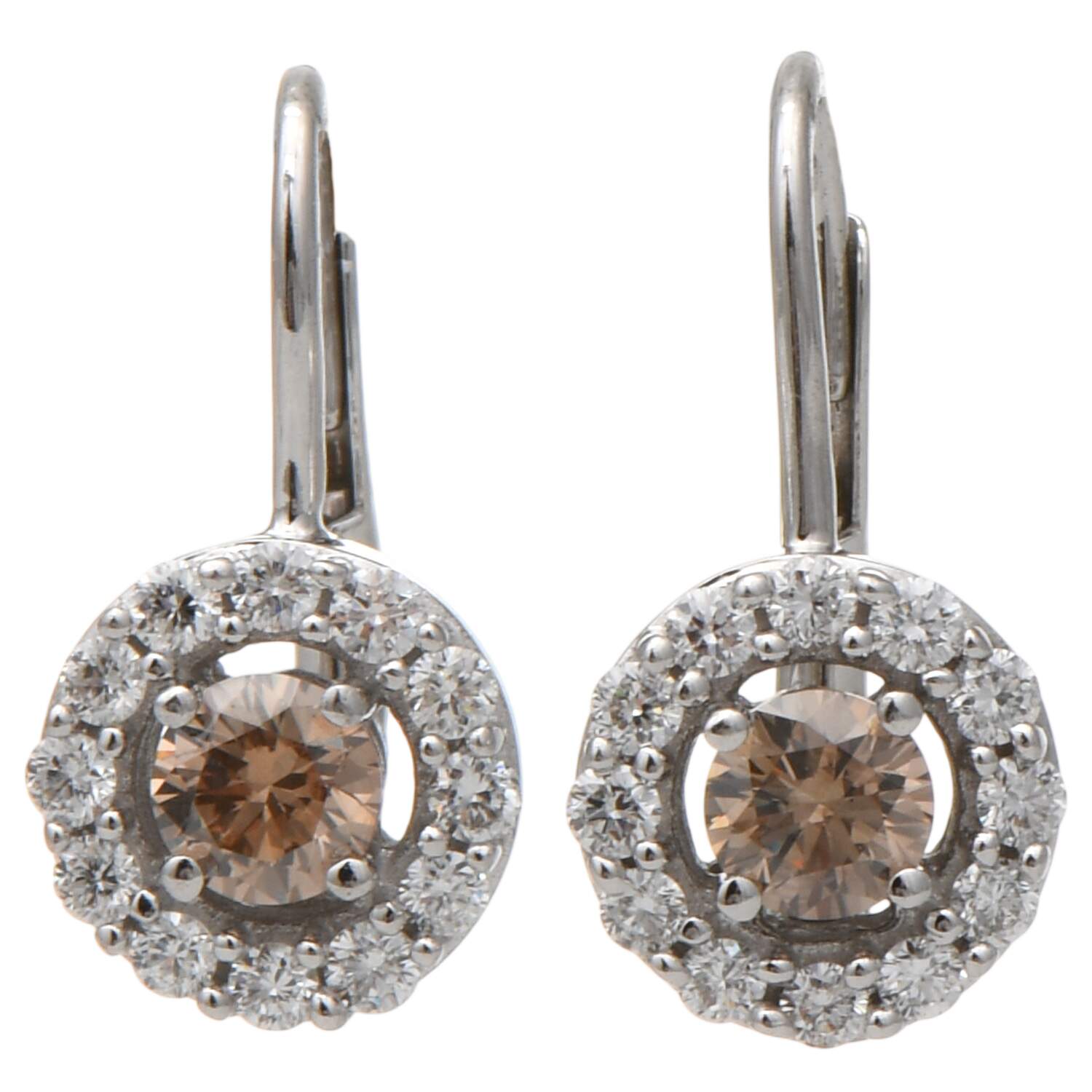 14KW Fancy Diamond (0.76) Halo Earrings-1