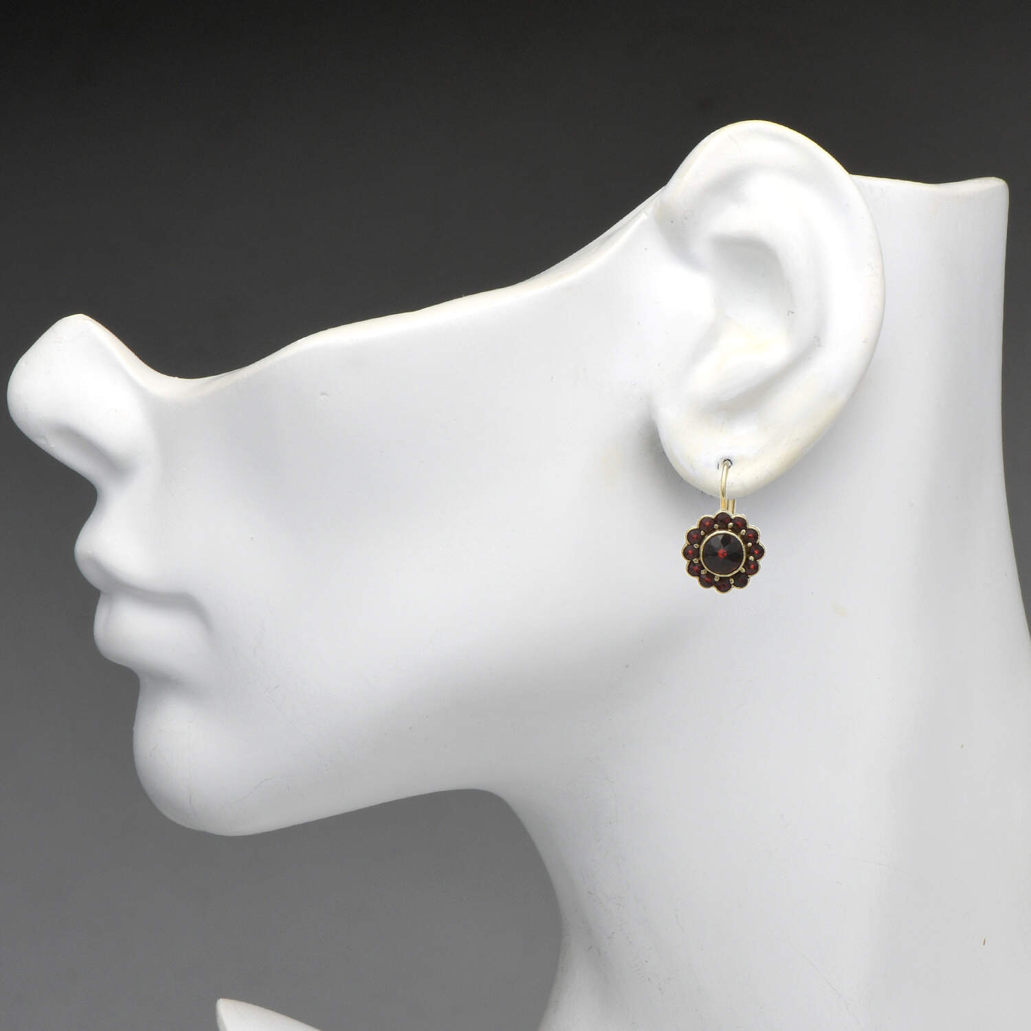 14KY Bohemian Garnet (1.39) Floral Drop Earrings-3