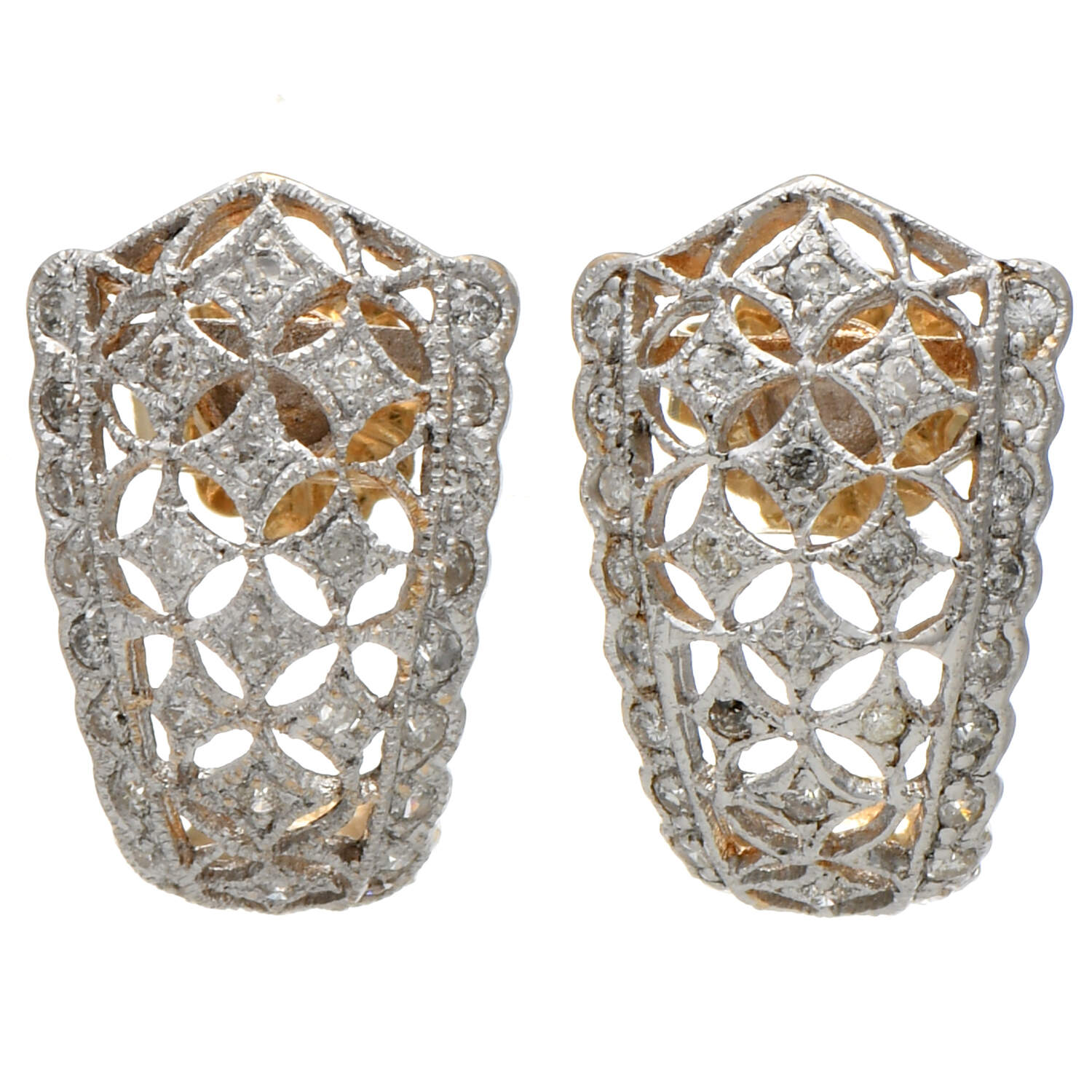 14KWY Diamond (0.24) Half-Hoop Filigree Earrings-1