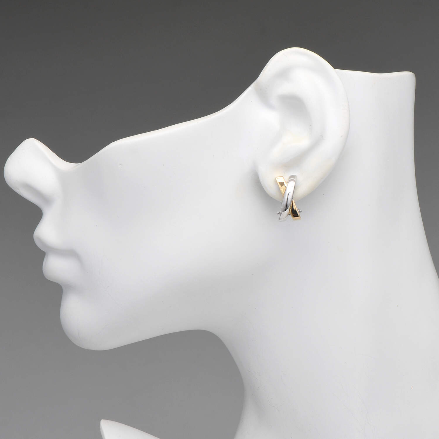 14KYW Italian Two-Tone "X" Form Earrings-3