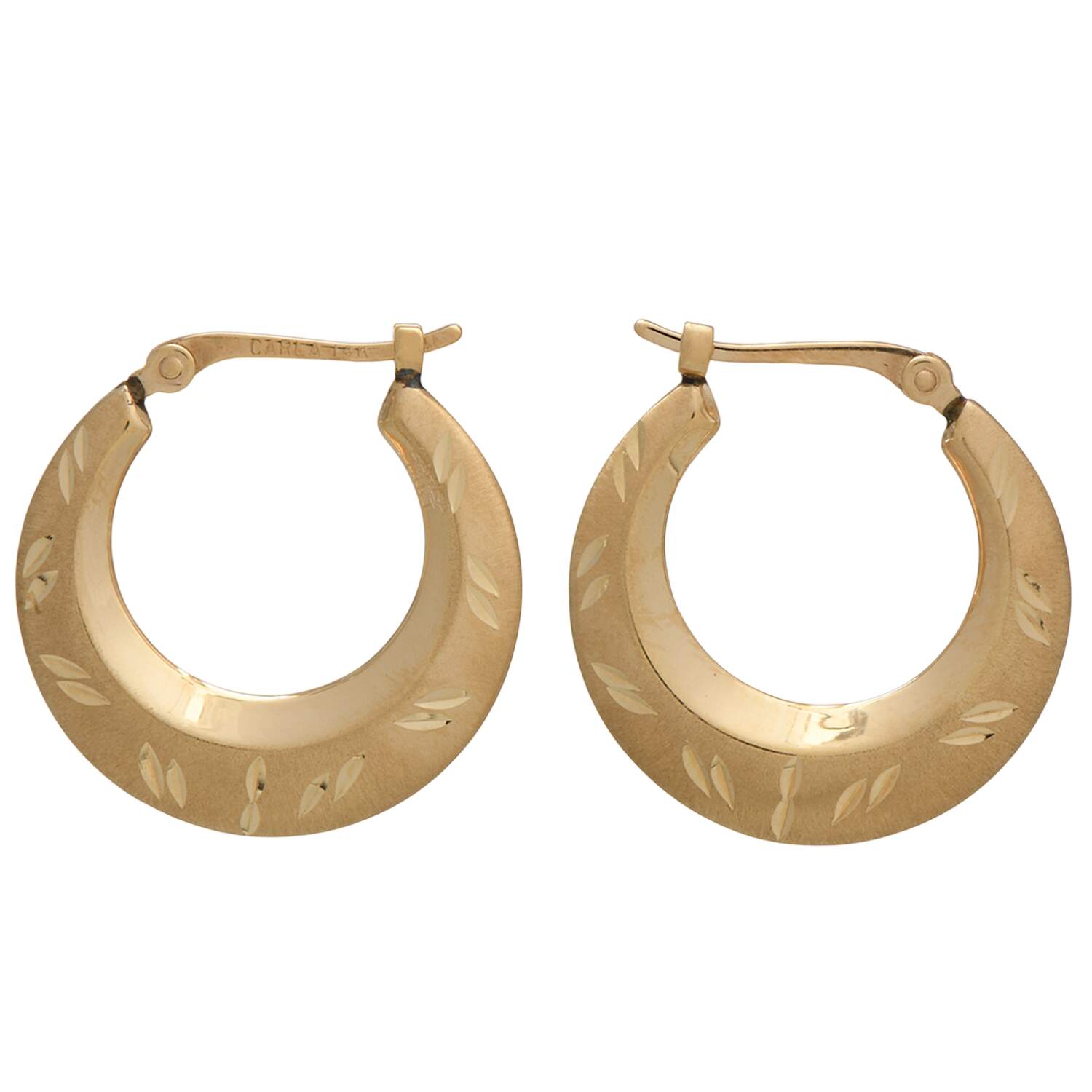 14KY Diamond-Cut Satin Finish Huggie Hoop Earrings-1