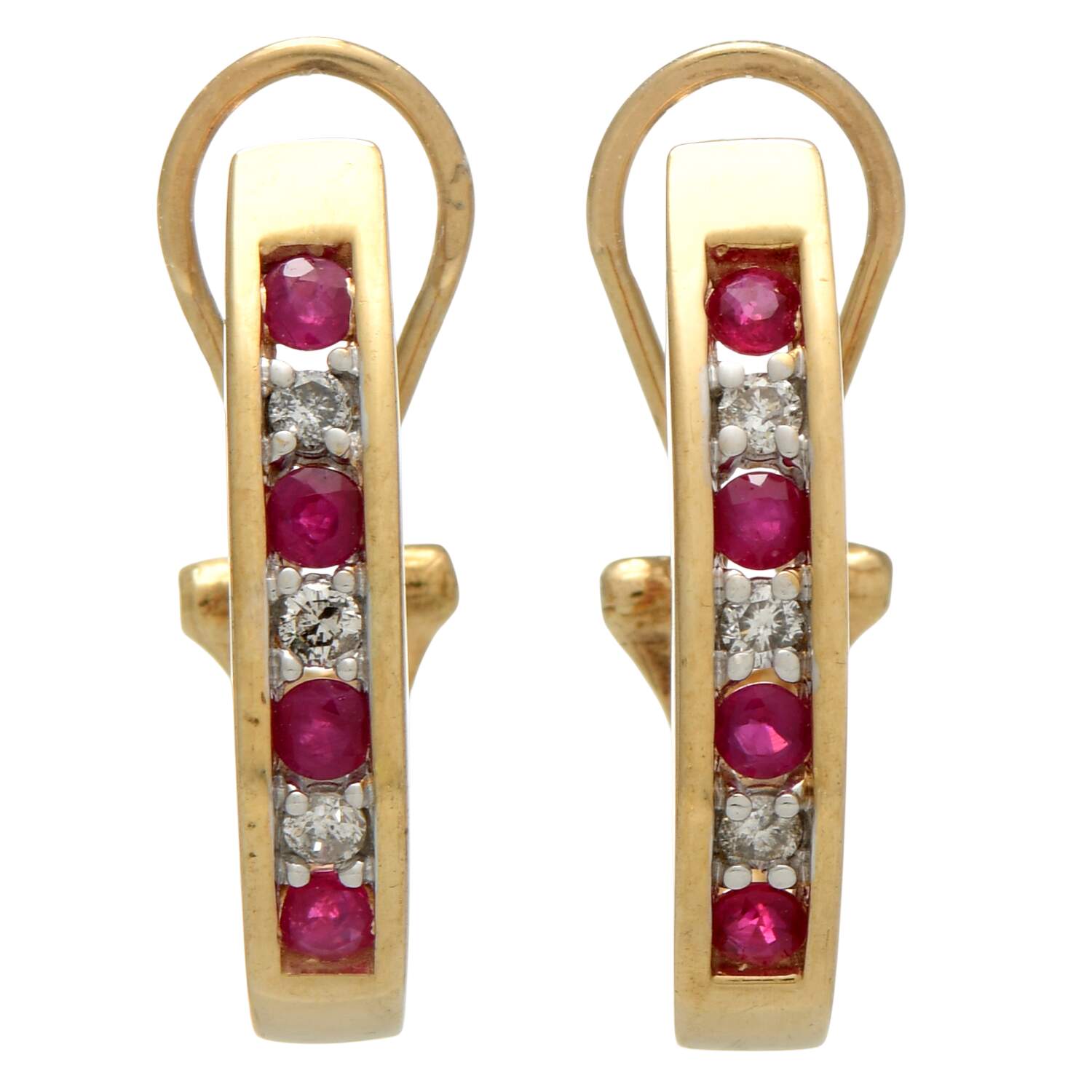 14KY Ruby(0.50) & Diamond(0.24) Channel Hoop Earrings-1
