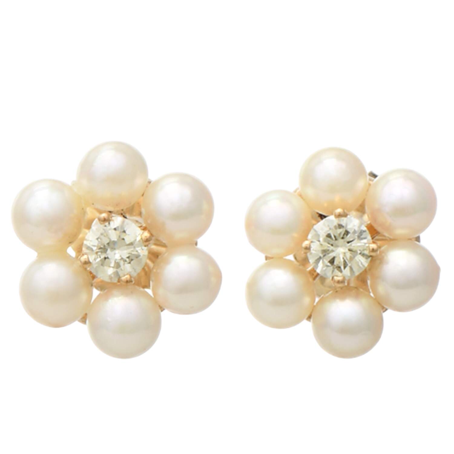 14KY Diamond(0.20) & Seed Pearl(3.0-3.5mm) Jacket Earrings-1