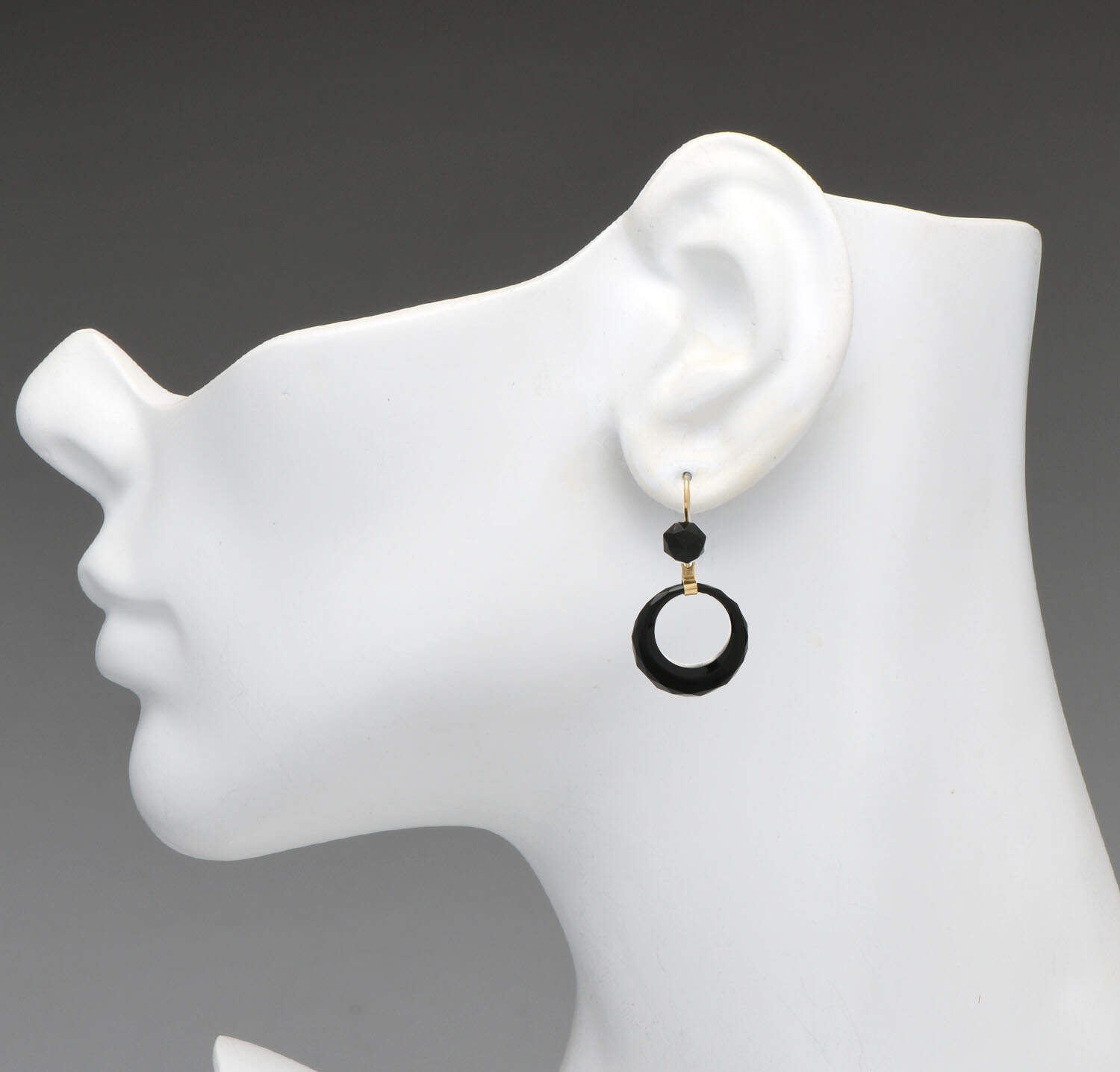14KY Victorian Faceted Onyx Drop Earrings-3