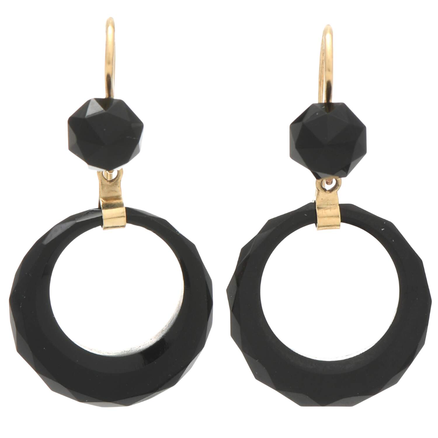 14KY Victorian Faceted Onyx Drop Earrings-1