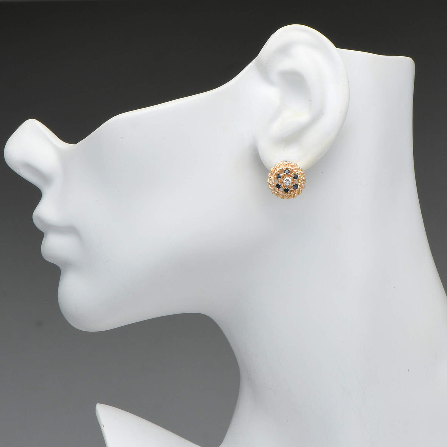 14KY Sapphire(0.50) & Diamond(0.20) Button Style Earrings-3