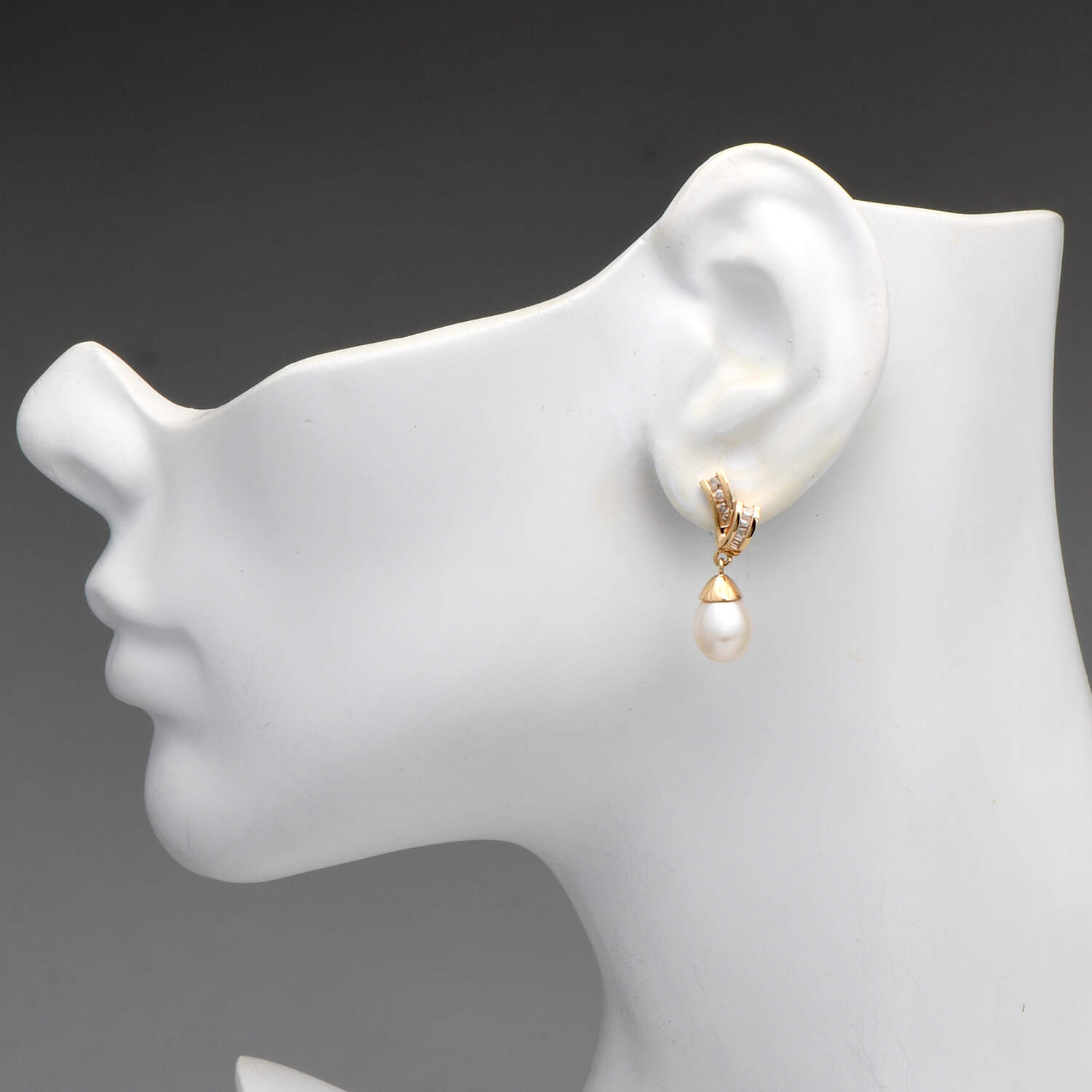 14KY Pearl (8.5mm) & Diamond (0.24) Dangle Earrings-3