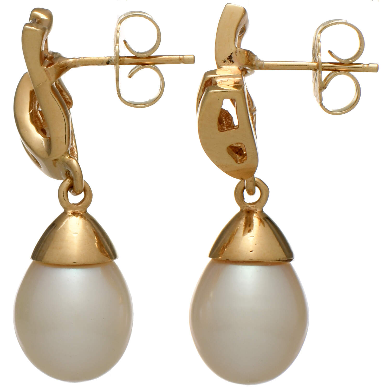 14KY Pearl (8.5mm) & Diamond (0.24) Dangle Earrings-2