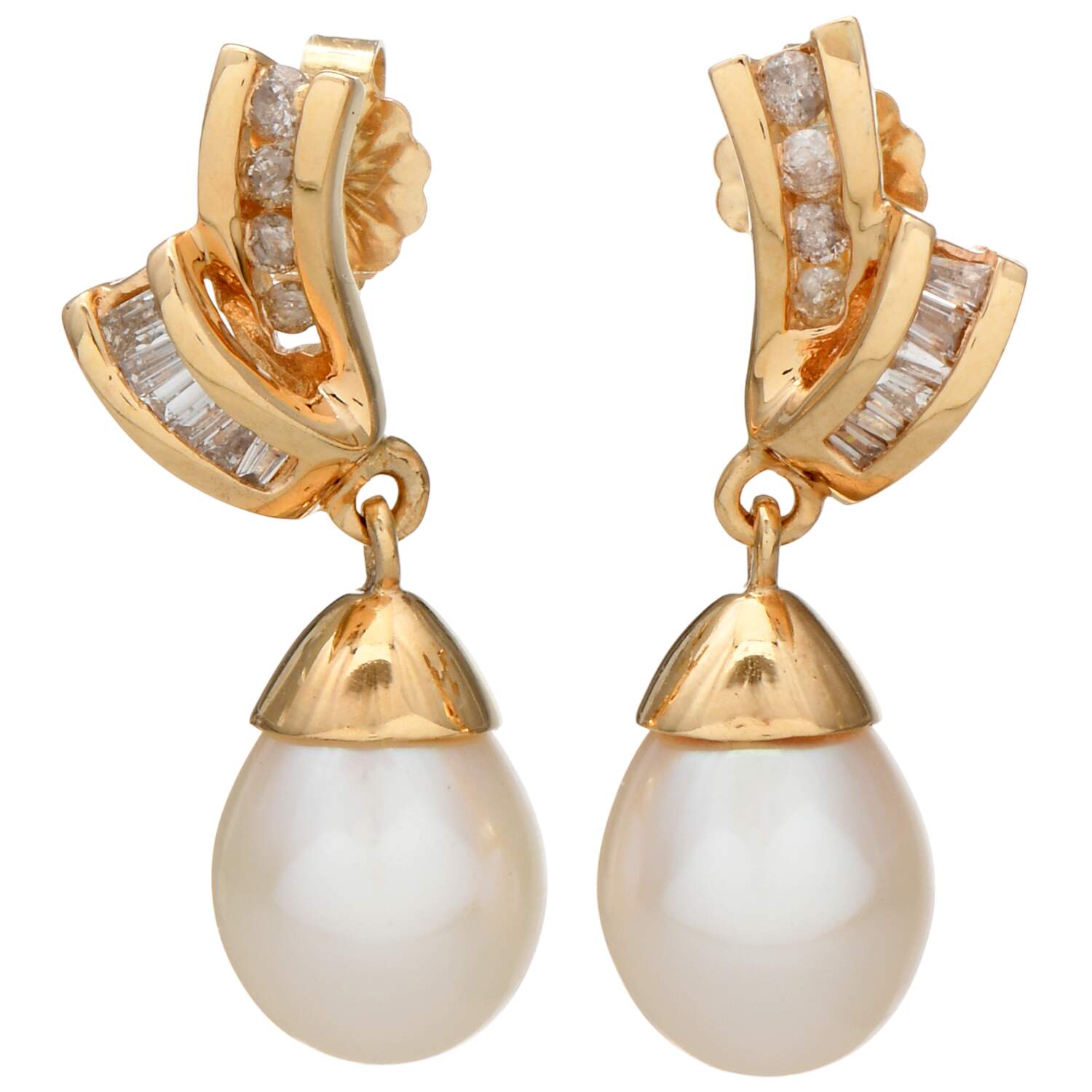 14KY Pearl (8.5mm) & Diamond (0.24) Dangle Earrings-1