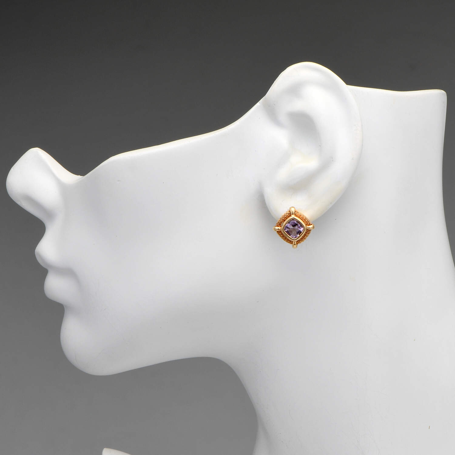 14KY Amethyst (1.6) Square Button Stud Earrings-3