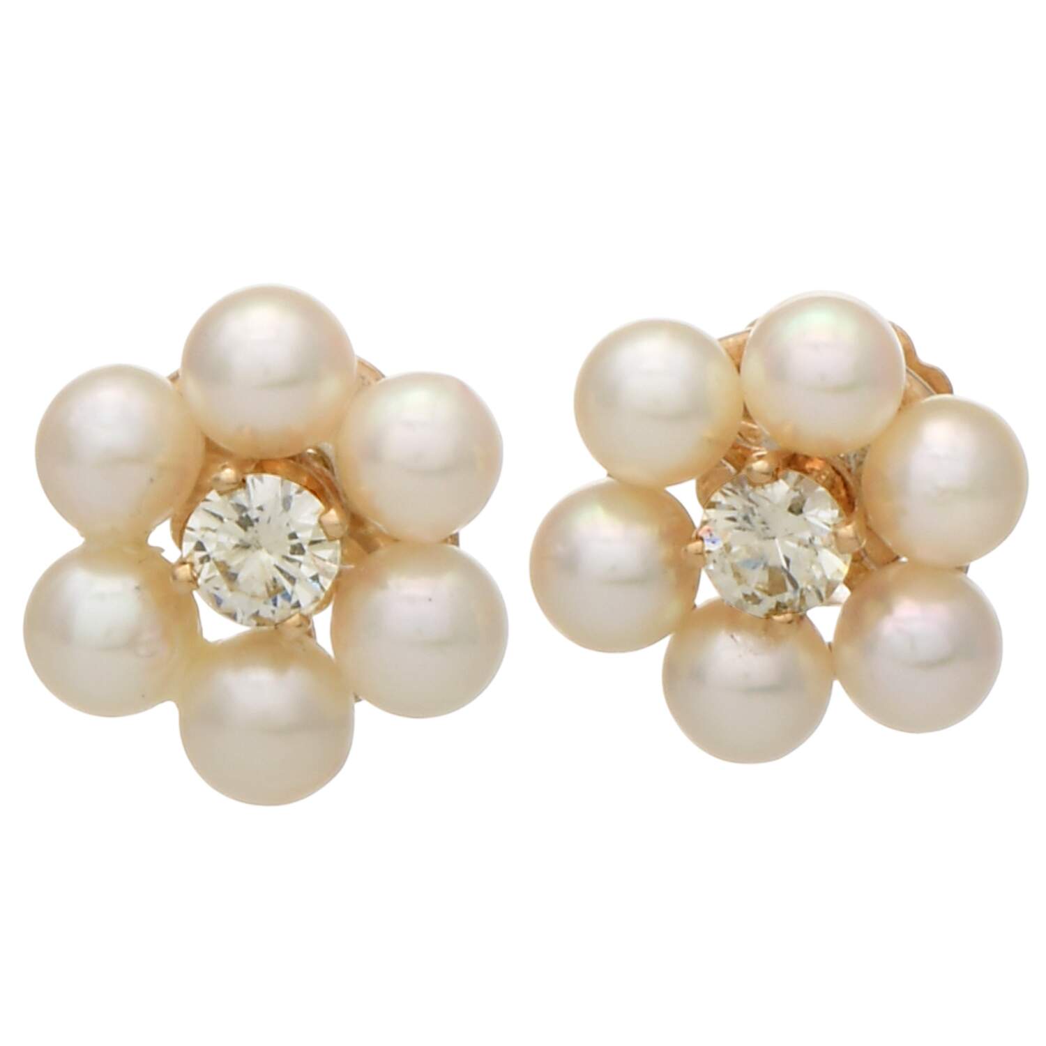14KY Diamond(0.20) & Seed Pearl(3.0-3.5mm) Jacket Earrings-1