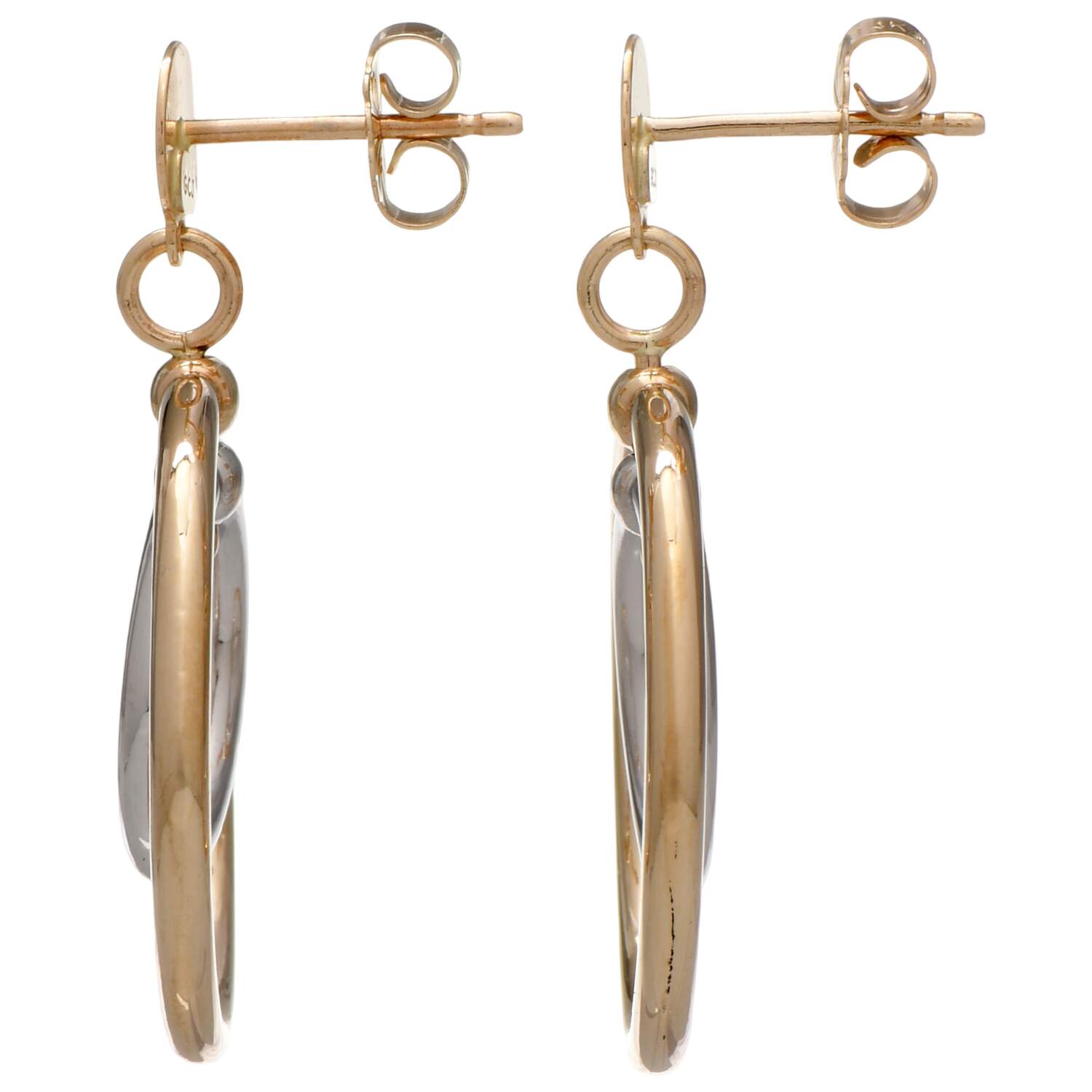 14KYW Two-Tone Double Circle Dangle Earrings-2